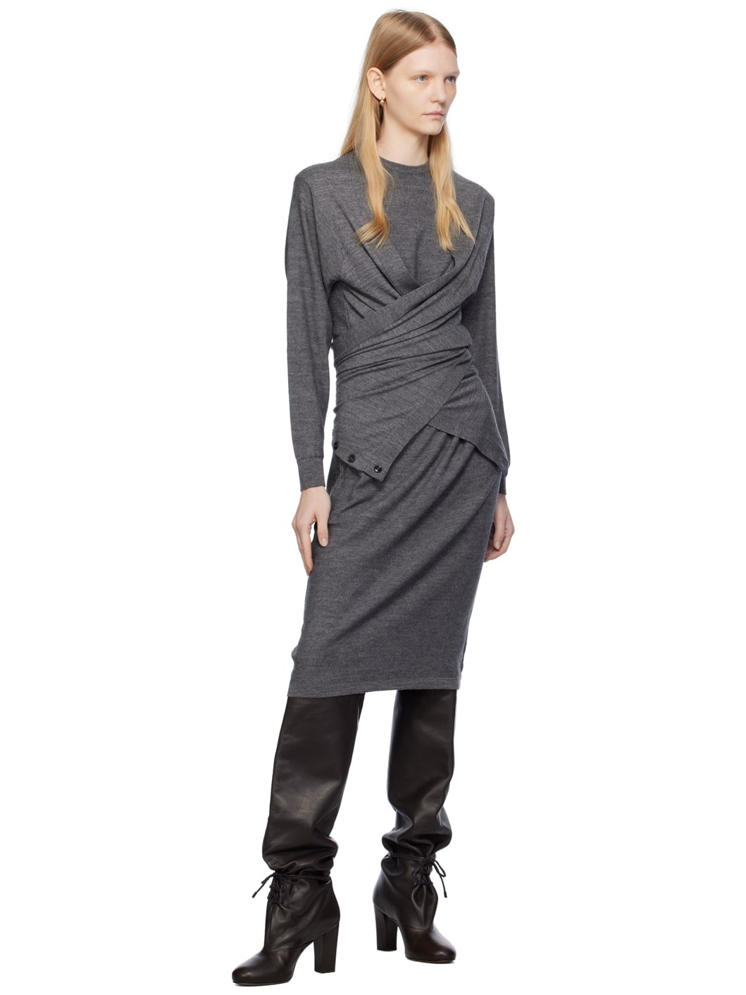 SSENSE Exclusive Gray Trompe L'Œil Midi Dress - 4