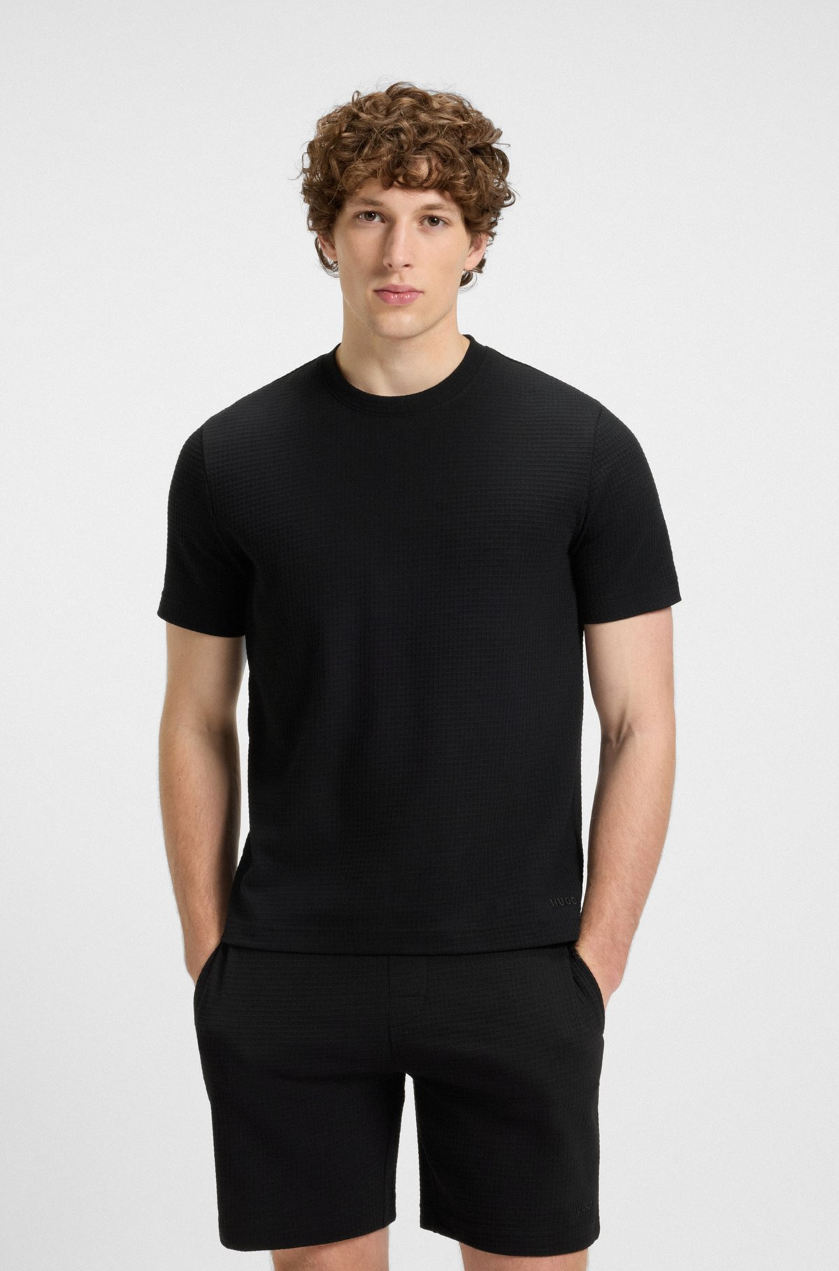 WAFFLE-STRUCTURED PAJAMA T-SHIRT WITH EMBROIDERED LOGO - 2