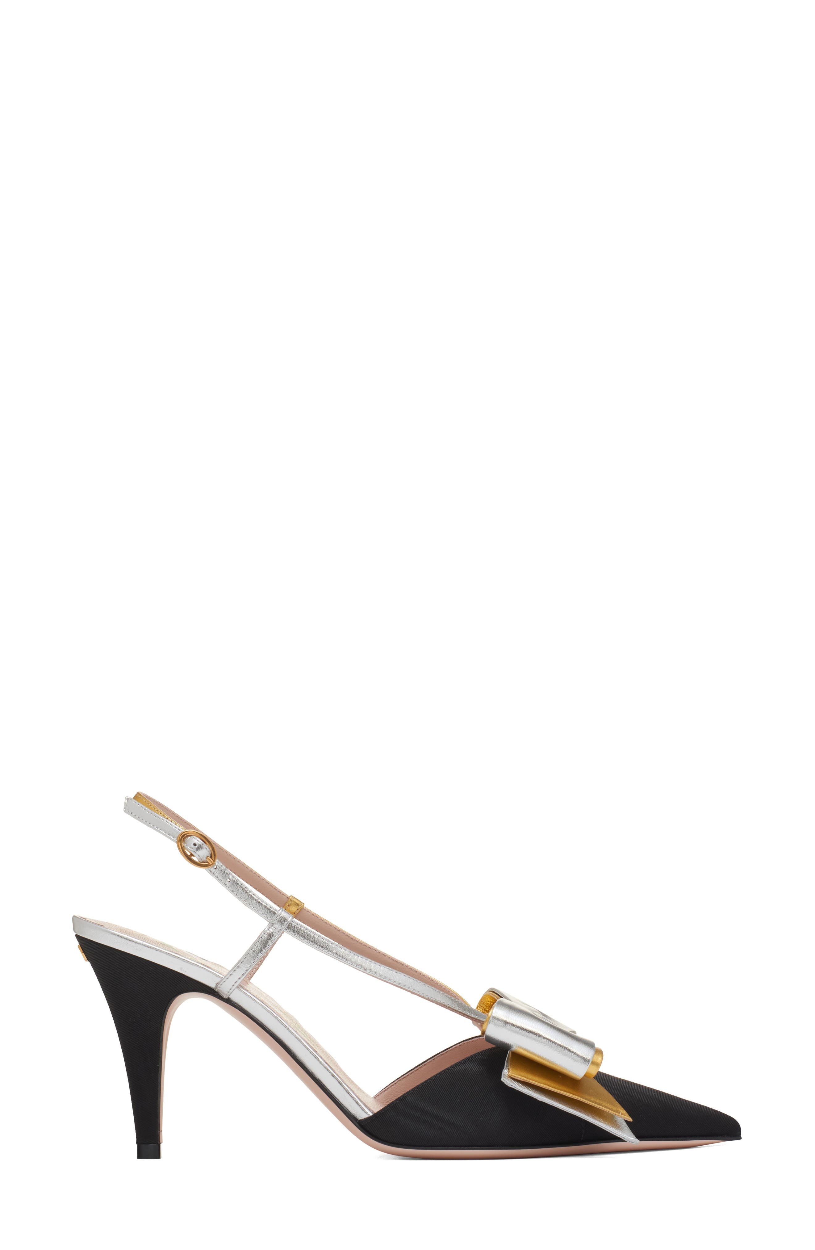 Valentino Garavani Bowow Pointed Toe Slingback Pump in Black/Silver at Nordstrom - 4