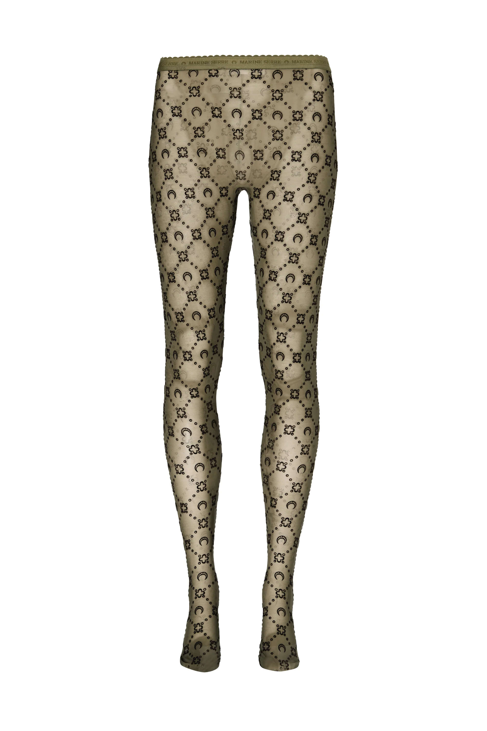 Moonogram-Flocked Mesh Tights - 1