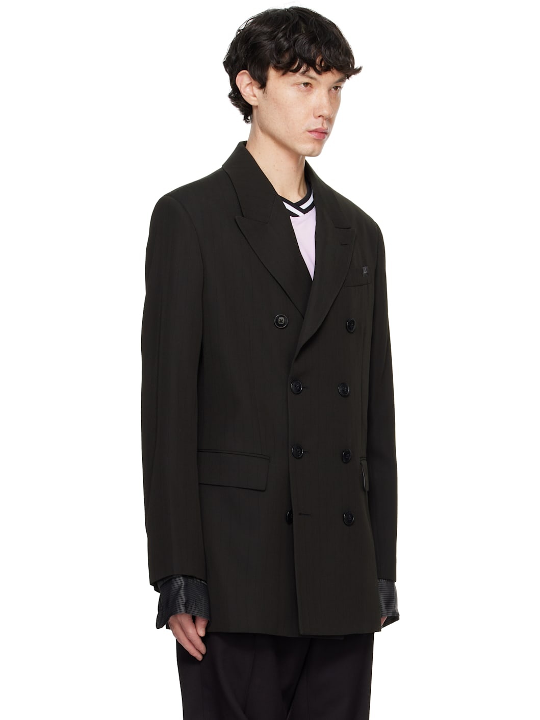Black Double Breasted Short Blazer - 2