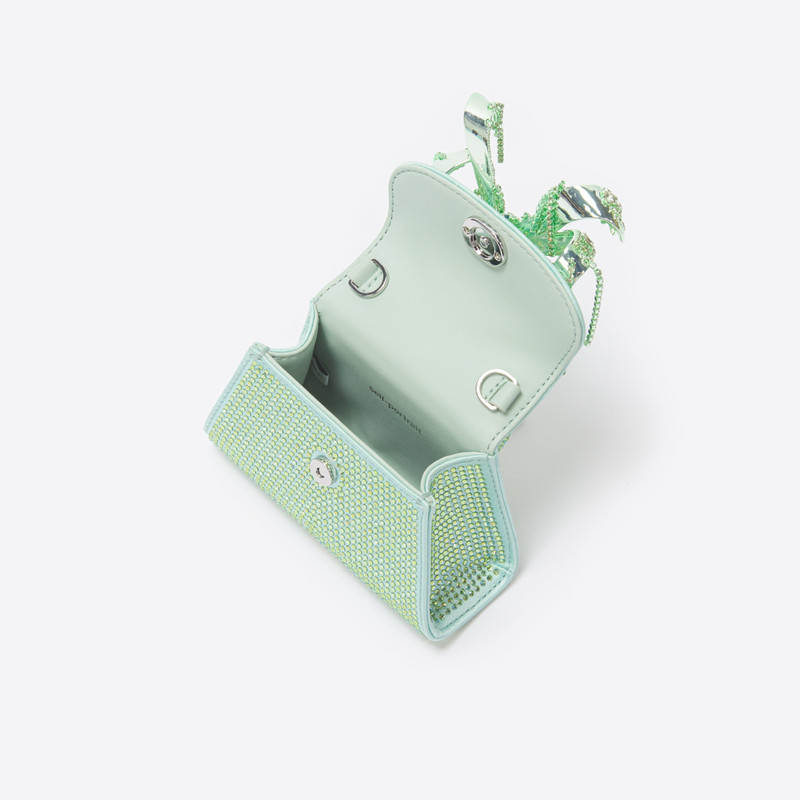 self-portrait Green Satin Rhinestone Micro Bow Bag outlook