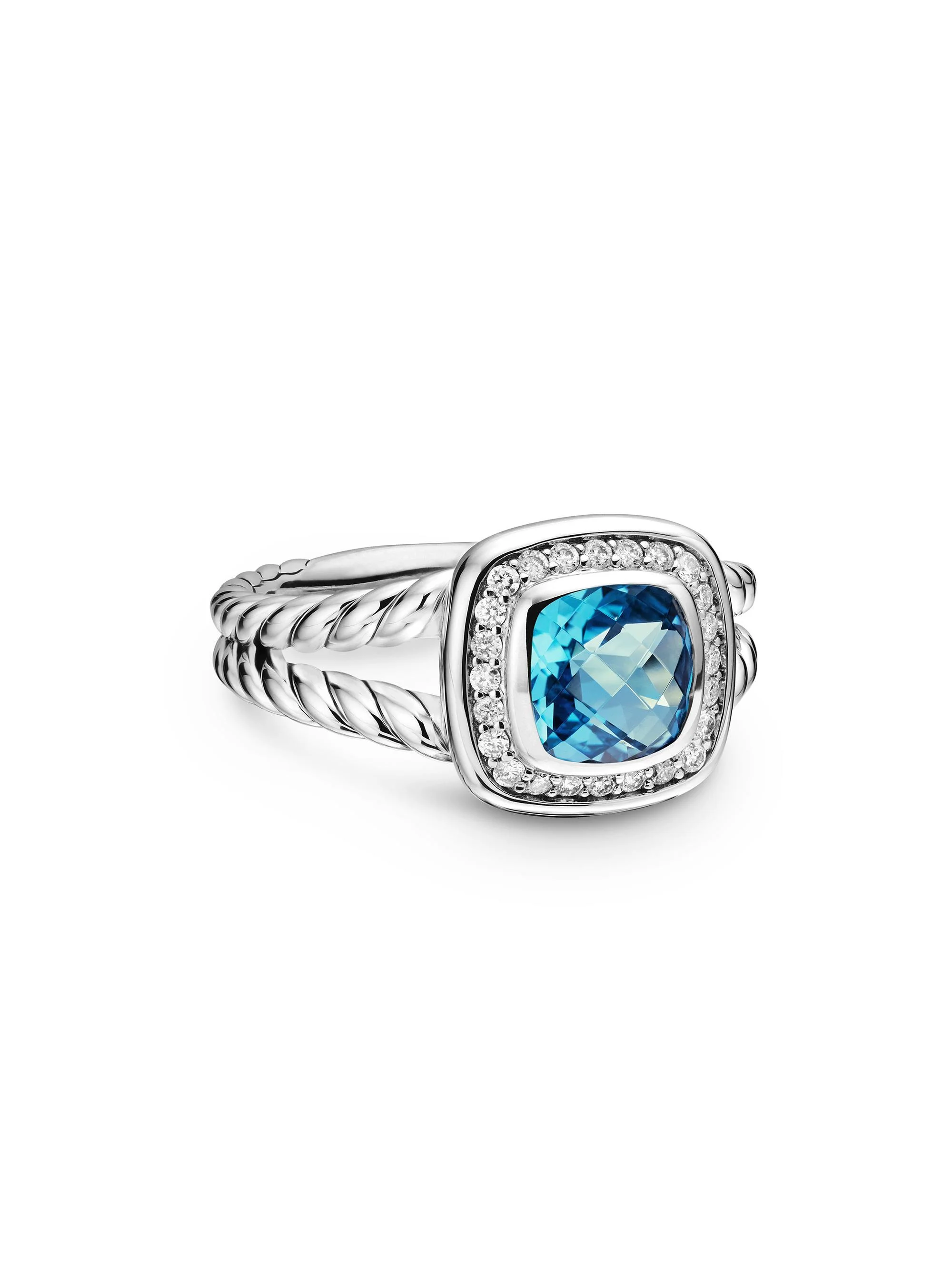 Women's Petite Albion Ring With Pavé Diamonds - Blue Topaz - 1