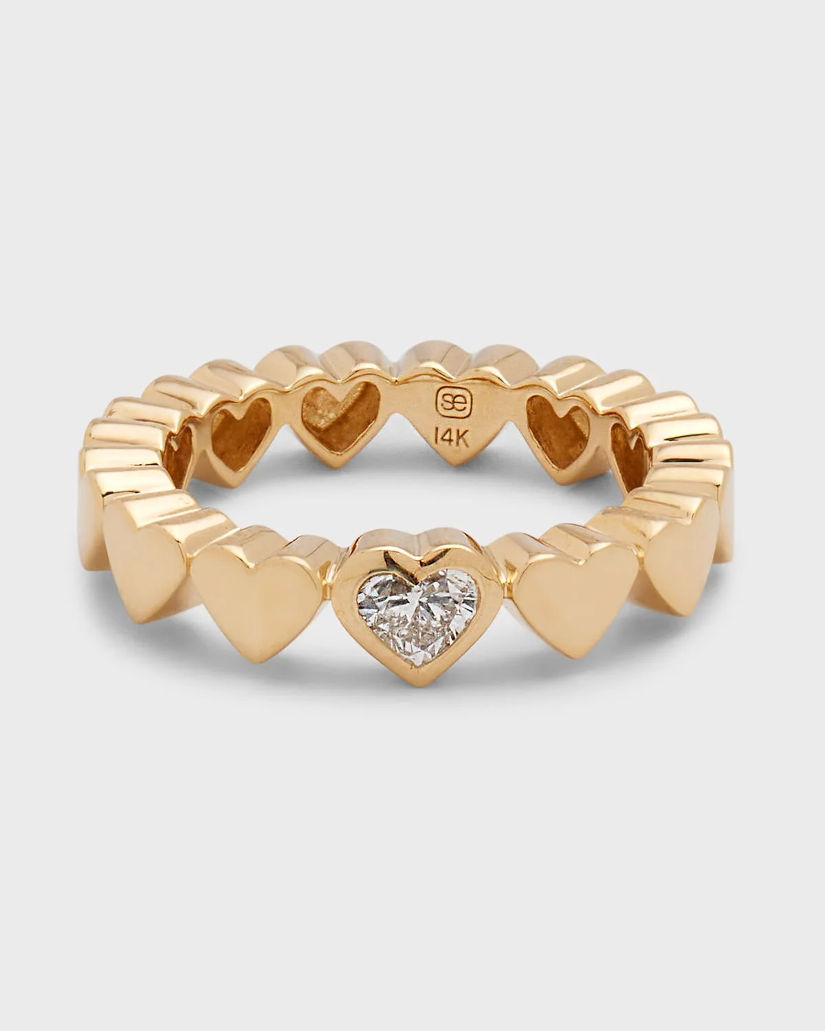 14k Yellow Gold Single Diamond Heart Ring - 1