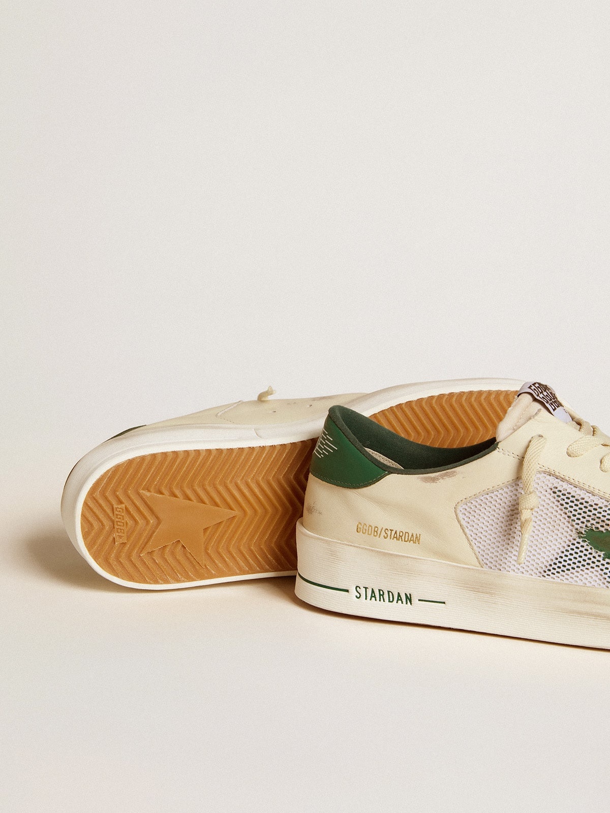 Stardan in white suede and mesh with green leather star and heel tab - 3