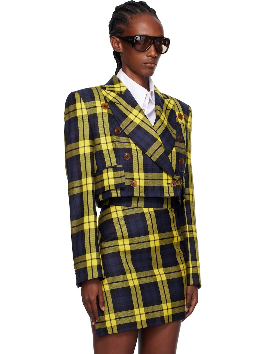 Navy & Yellow Long Sleeve Cut Off Blazer - 2