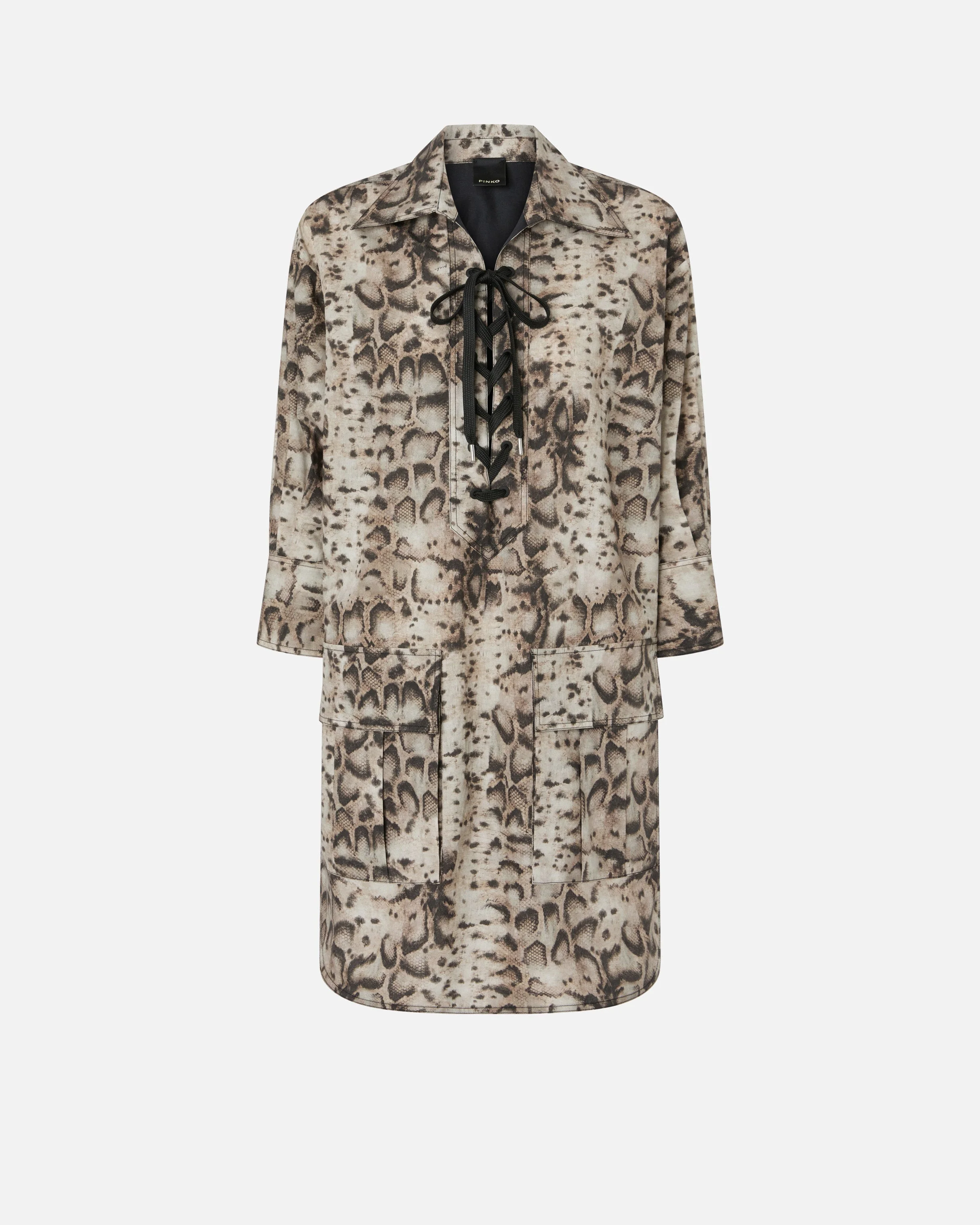 MINI DRESS WITH SNAKE PRINT AND NECKLINE RIBBONS - 1