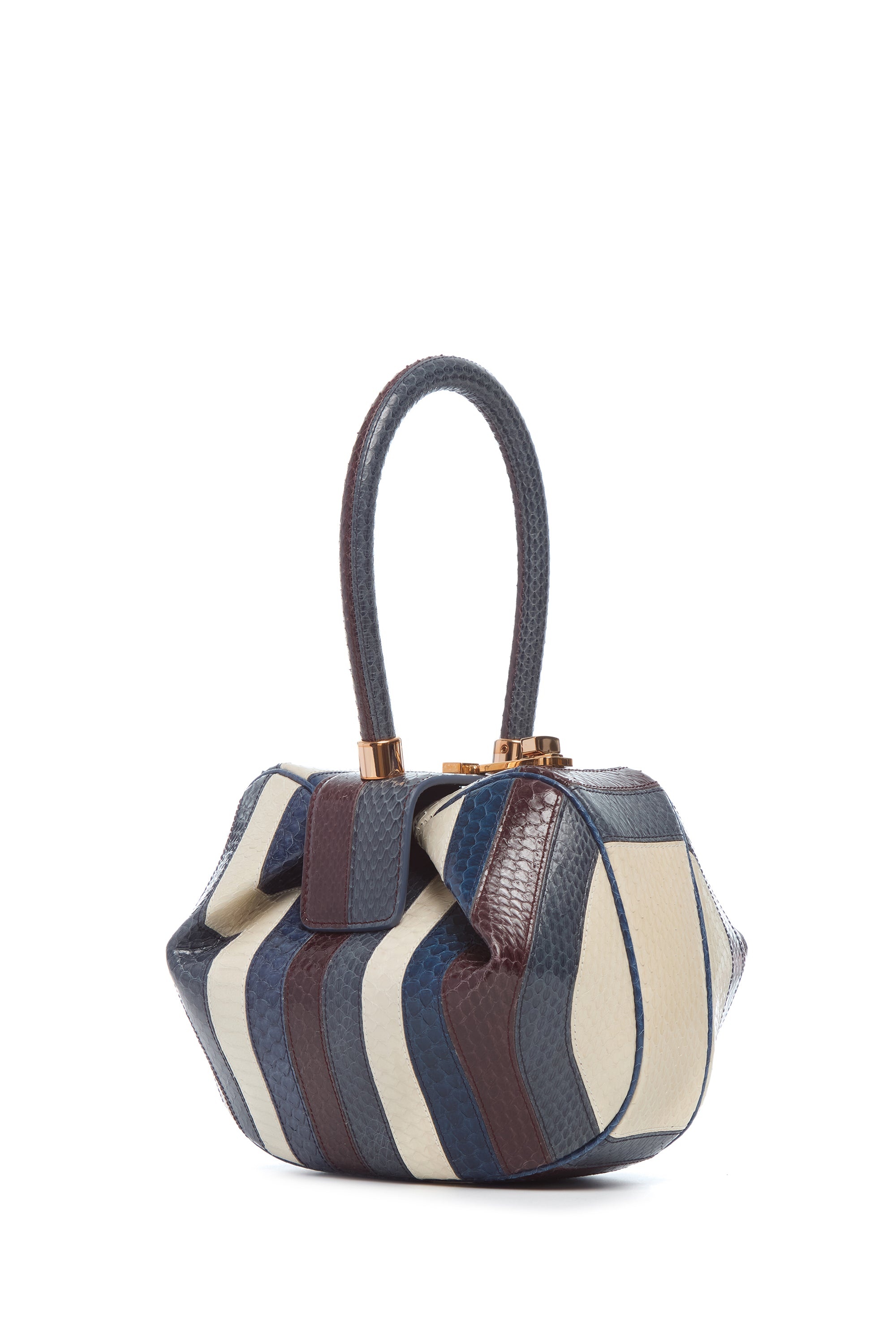 Nina Bag in Bordeaux, Navy & Ivory Stripes Snakeskin - 1