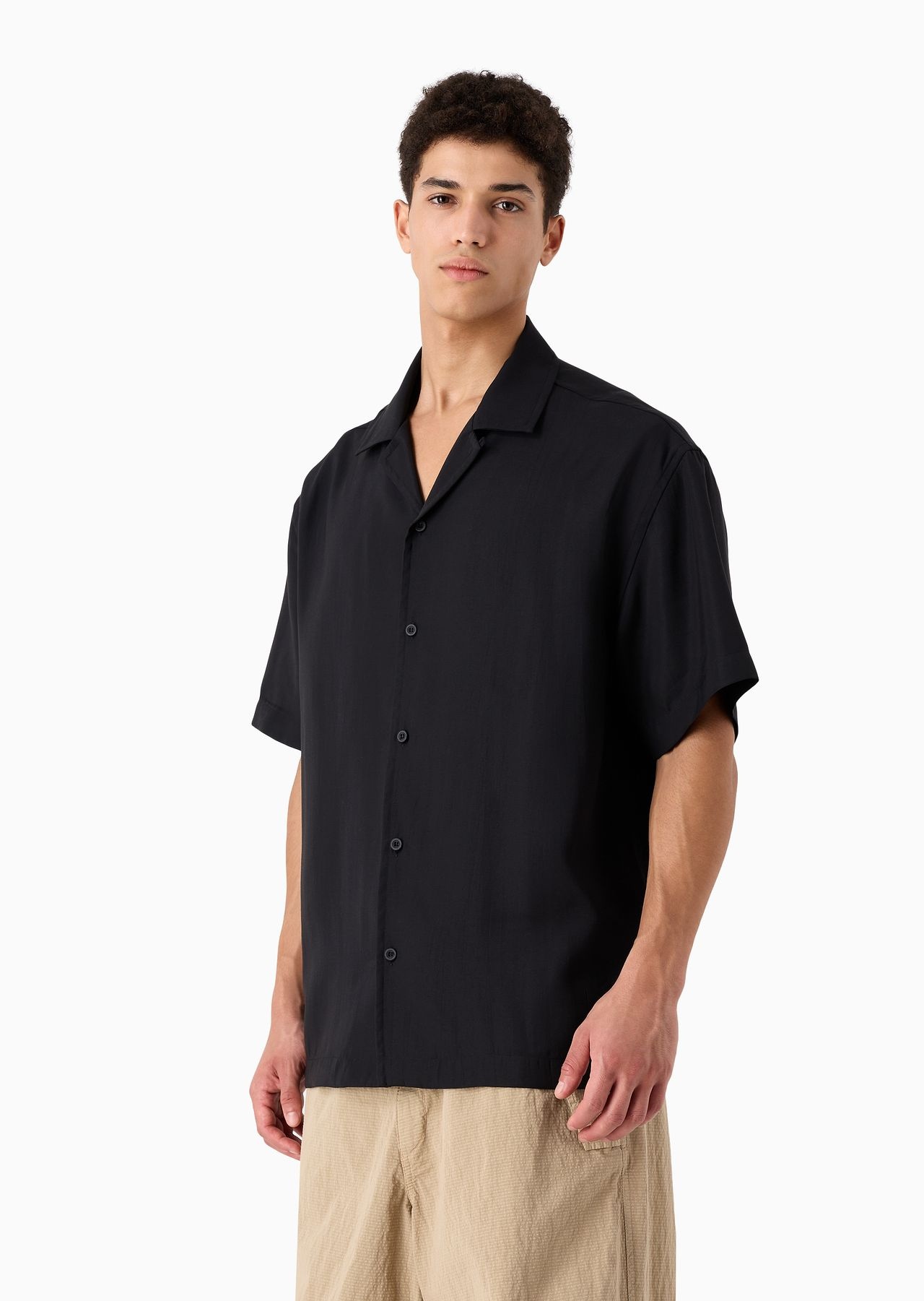 Emporio Armani Sustainability Values Capsule Collection recycled modal short-sleeved shirt with embr - 2