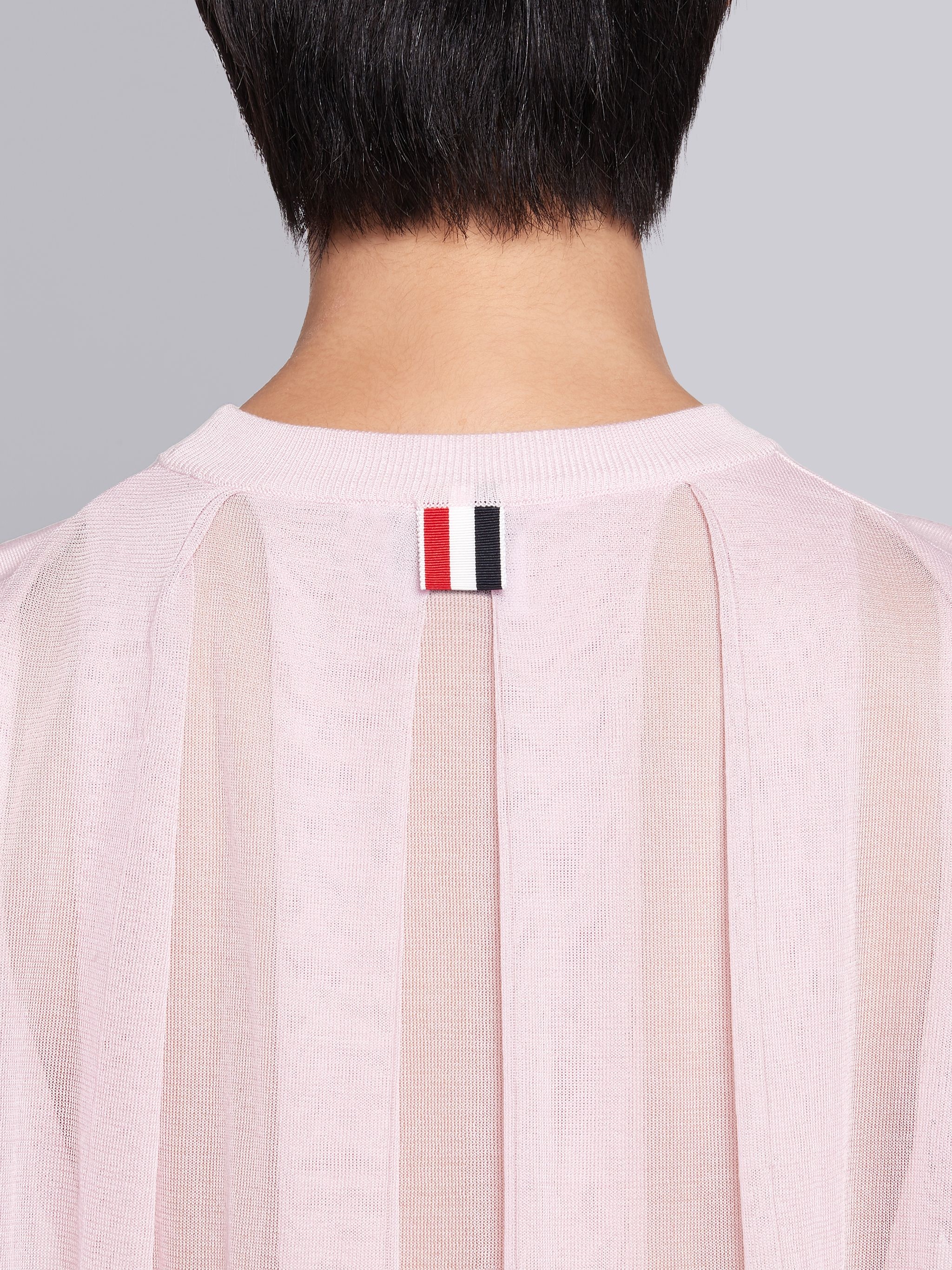 Pink Silk Cotton Blend Sheer Pleated Back 4-Bar Stripe Tee - 6