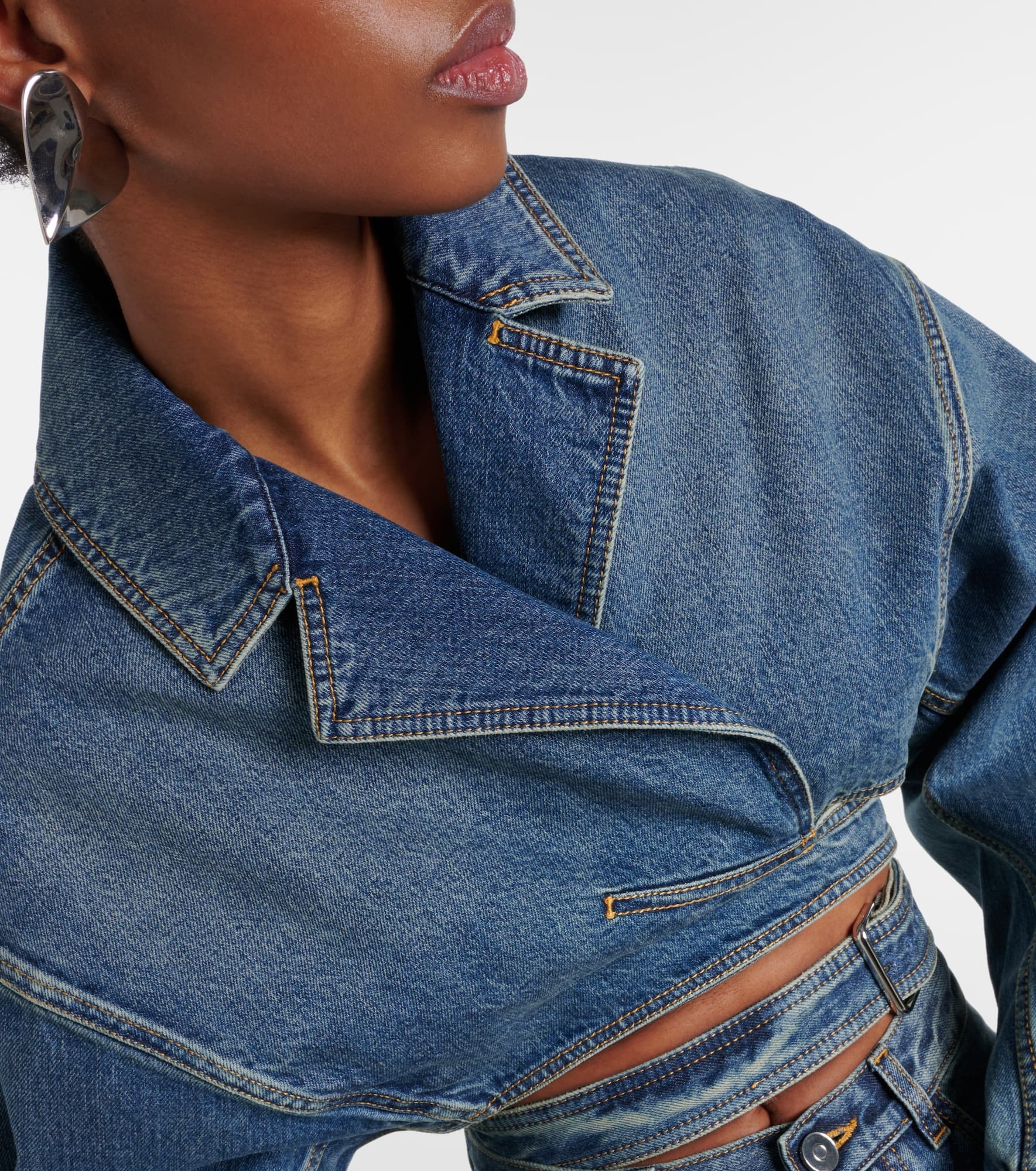 Cropped denim wrap jacket - 4