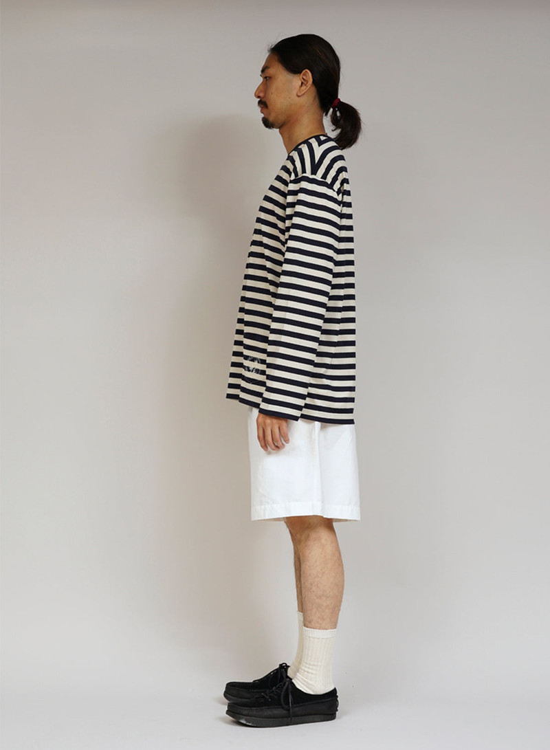 Nigel Cabourn x Sunspel Long Sleeve Pocket T-Shirt in Navy/Stone Stripe 3