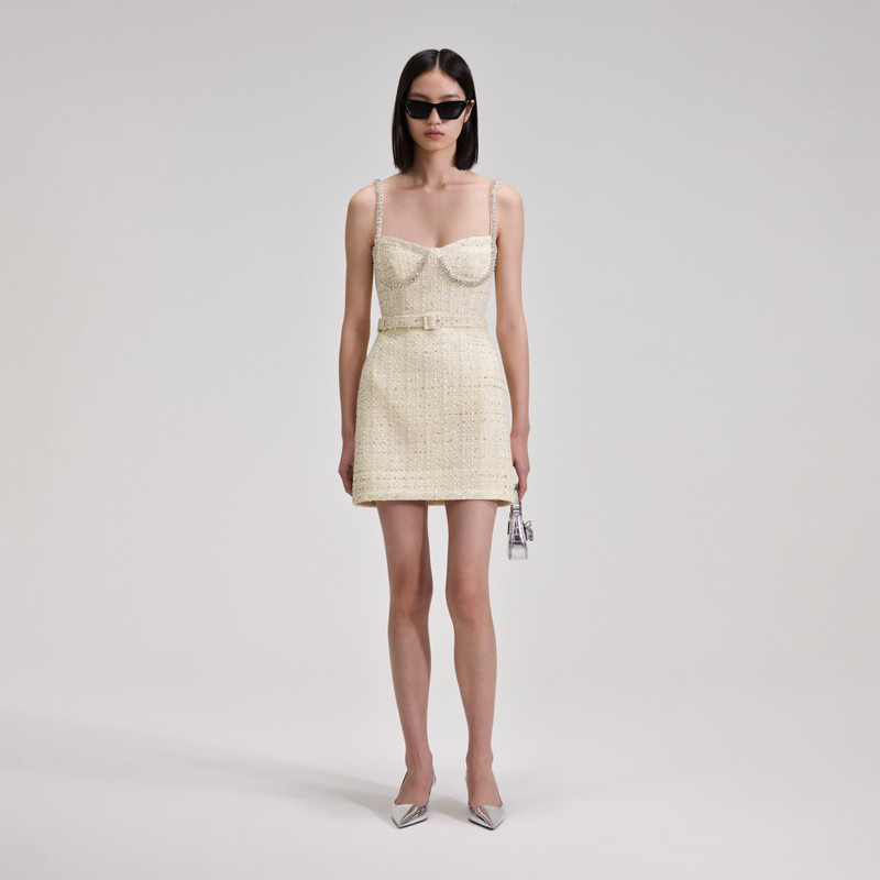 knee length dresses for ladies Self-Portrait Women's Embellished Bouclé Shift Minidress - Cream main image 0