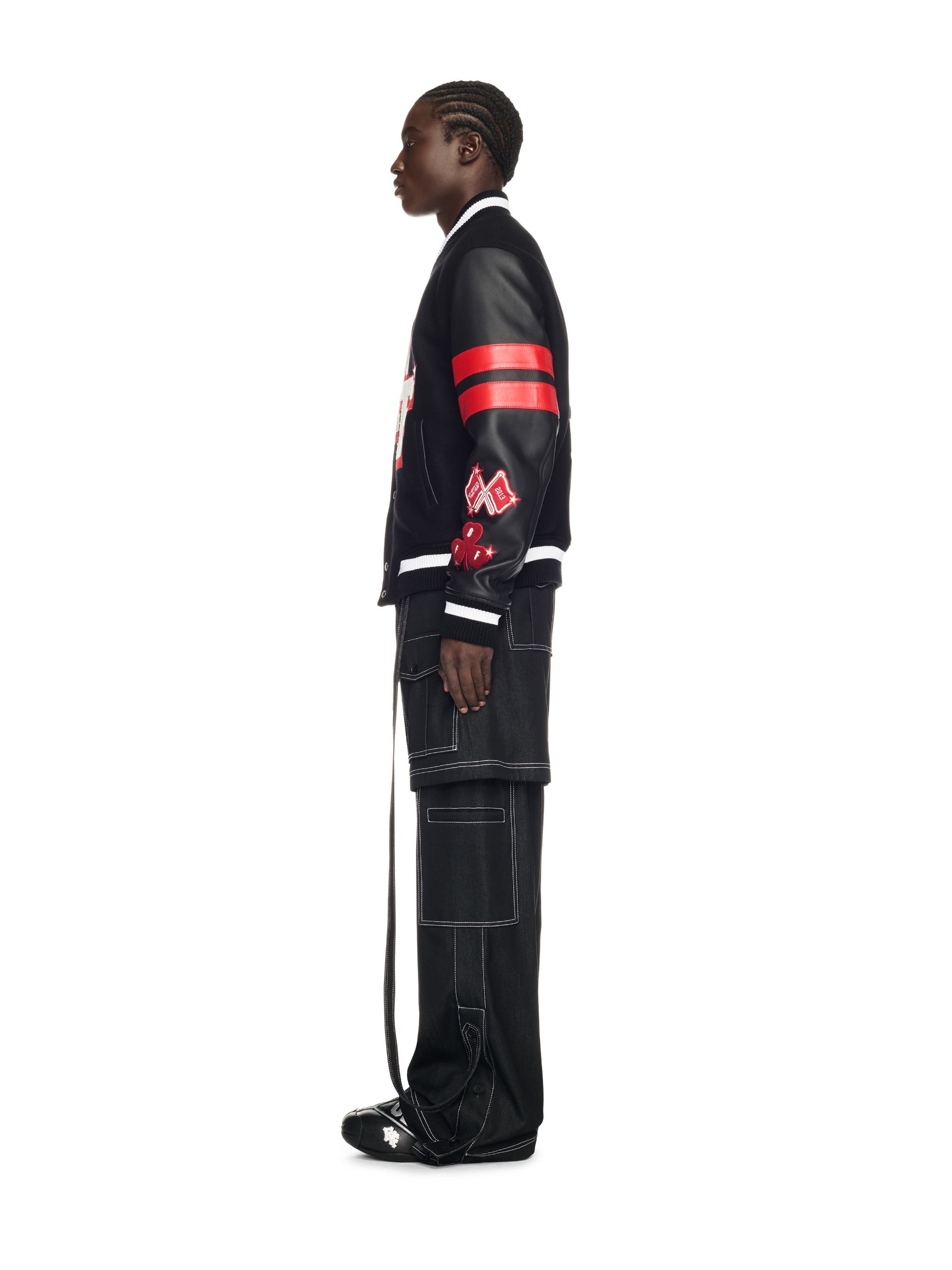 Black Dices Leather Wool Varsity Jacket - 3