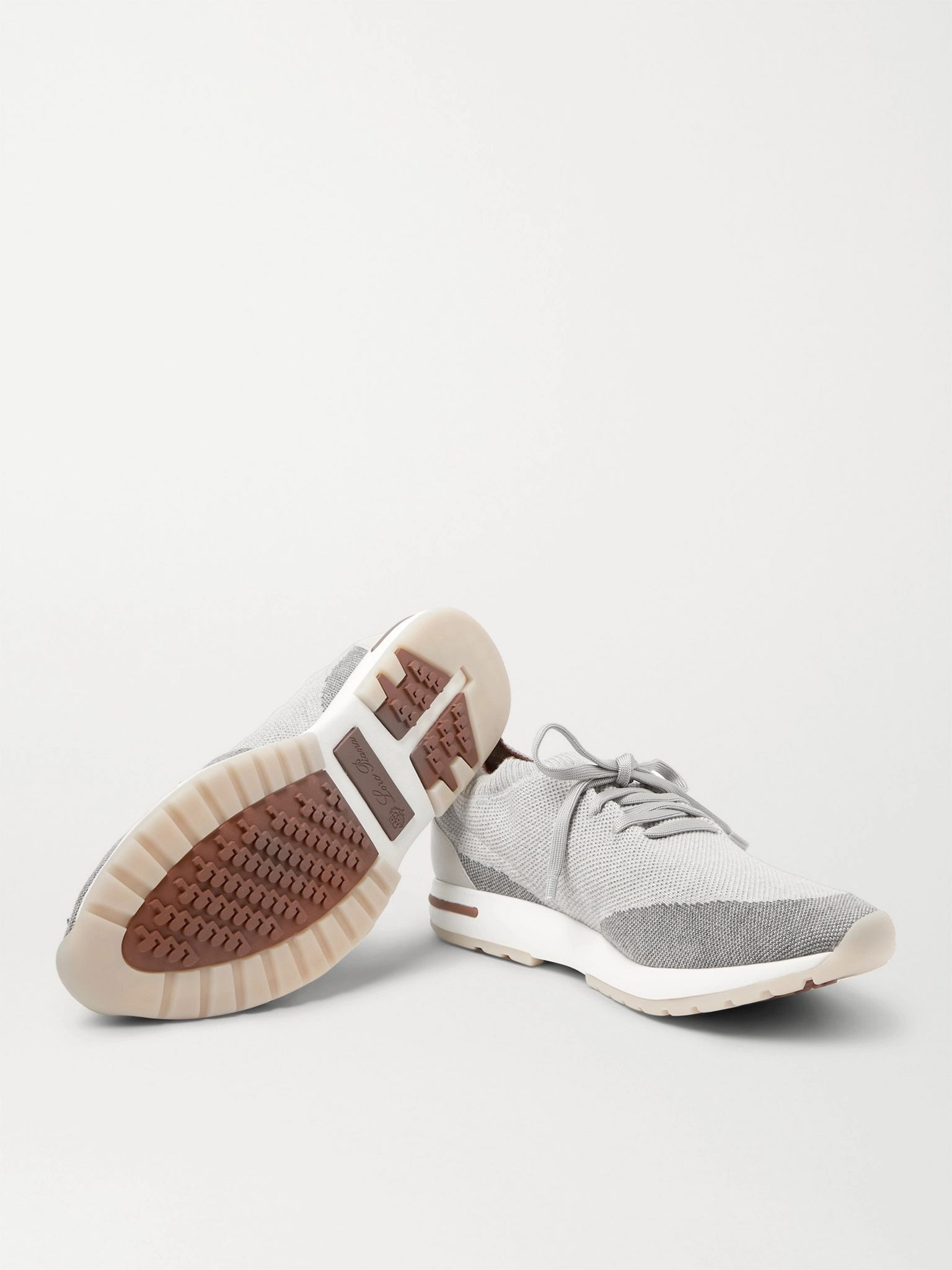360 Flexy Walk Leather-Trimmed Knitted Wool Sneakers Light gray - 6