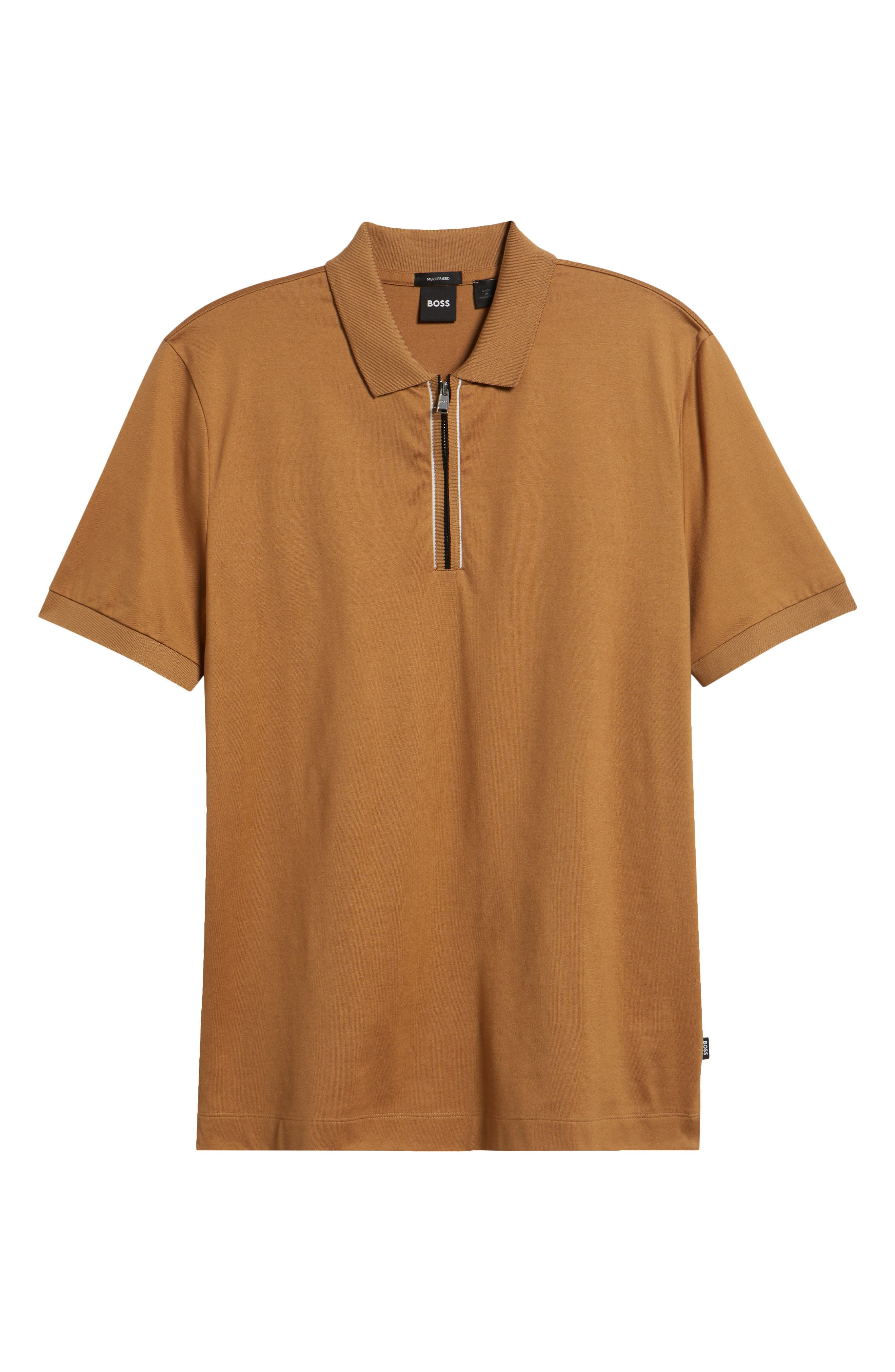 BOSS Paras Quarter Zip Cotton Polo in Medium Beige at Nordstrom - 5