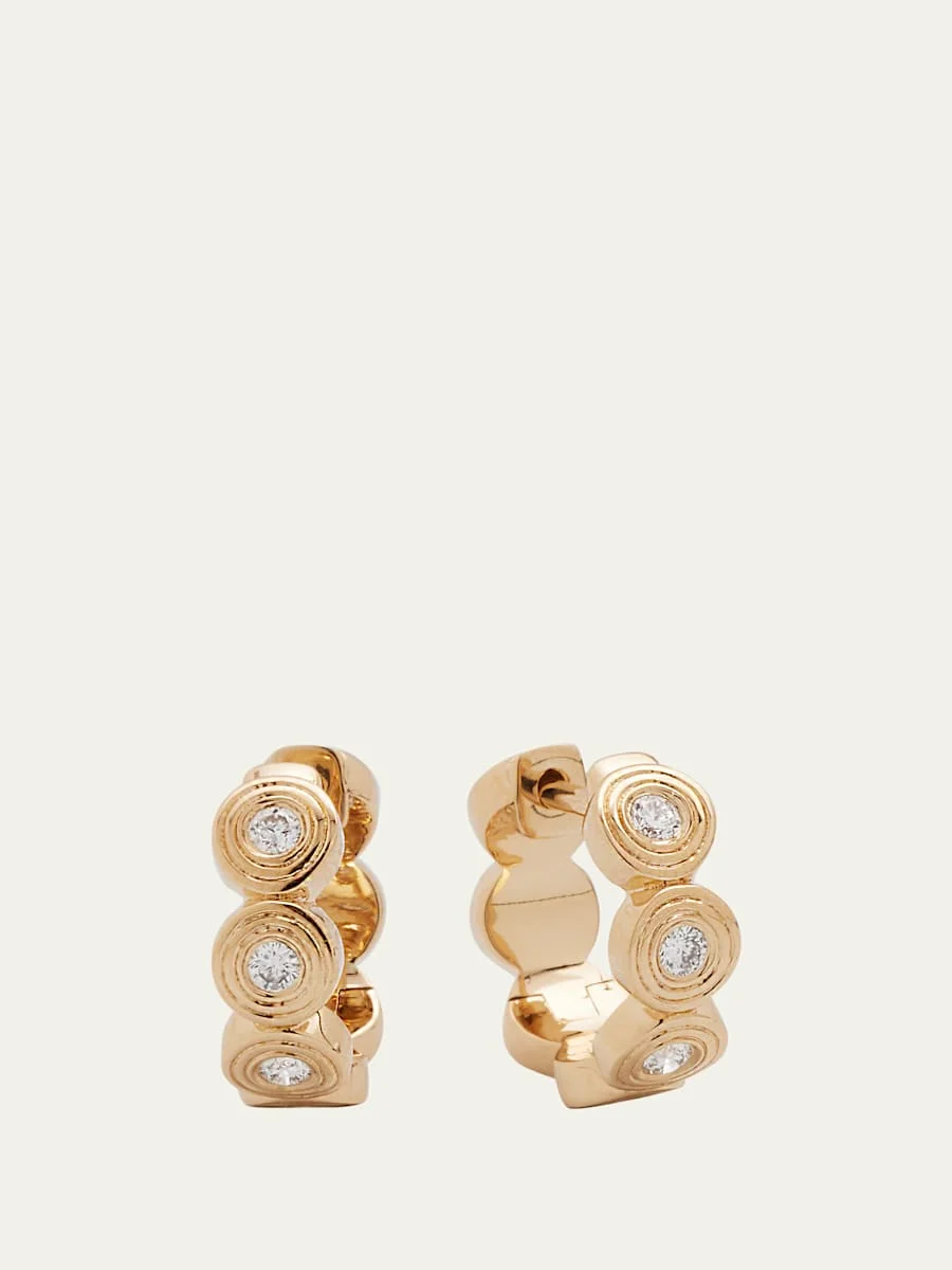 14k Yellow Gold Fluted Huggie Earrings With Diamonds - 1