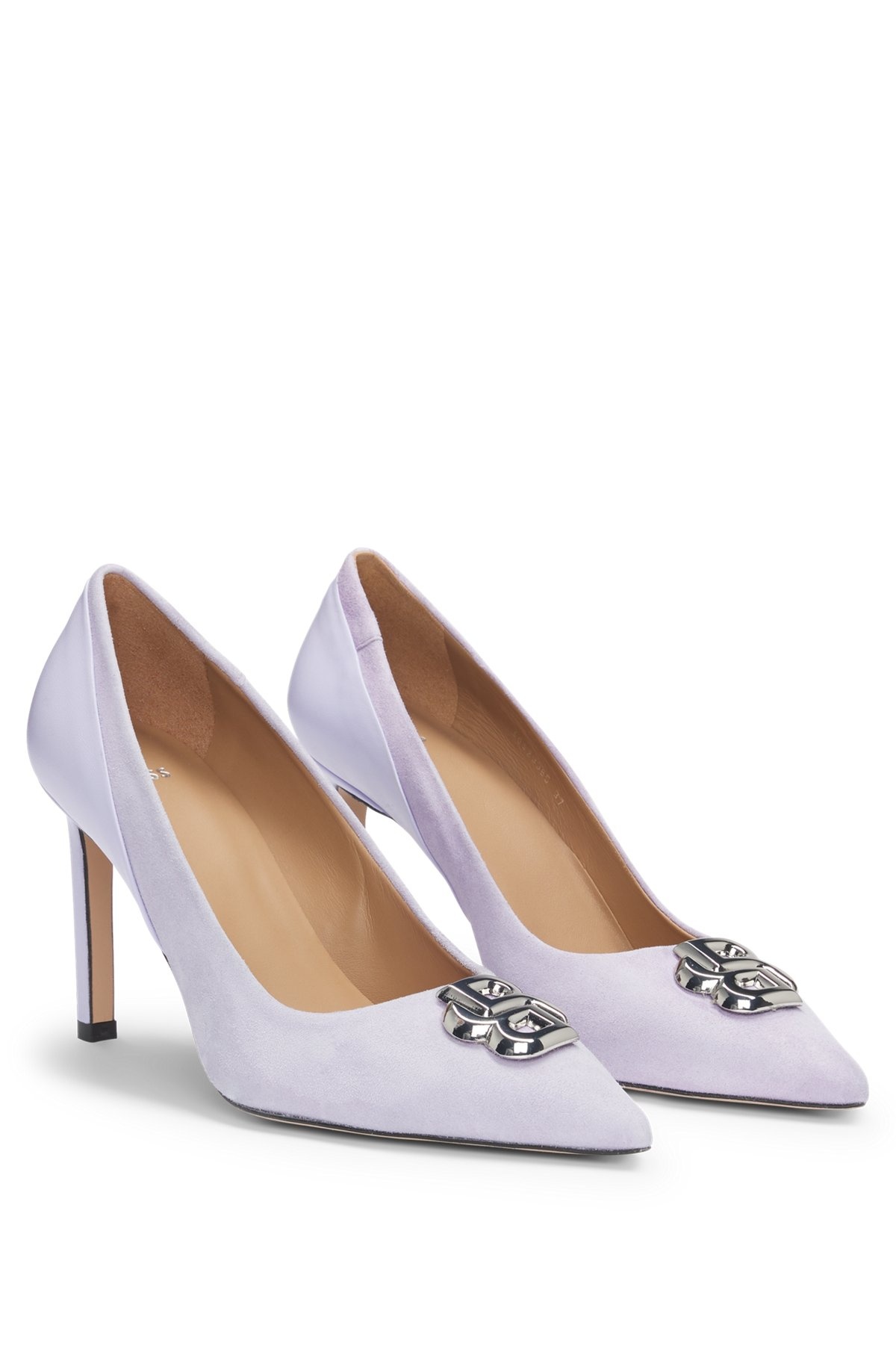 LEATHER AND SUEDE PUMPS WITH DOUBLE B MONOGRAM TRIM - 2