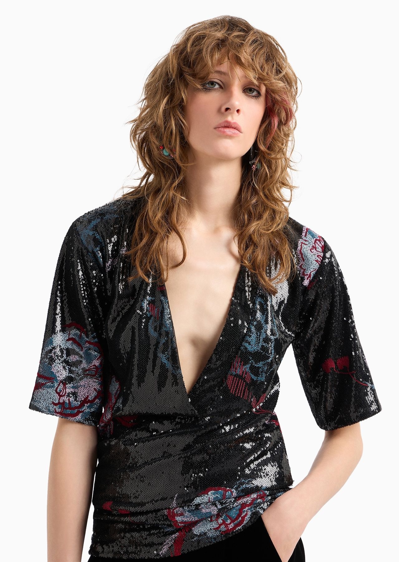 Embroidered V-neck blouse - 5