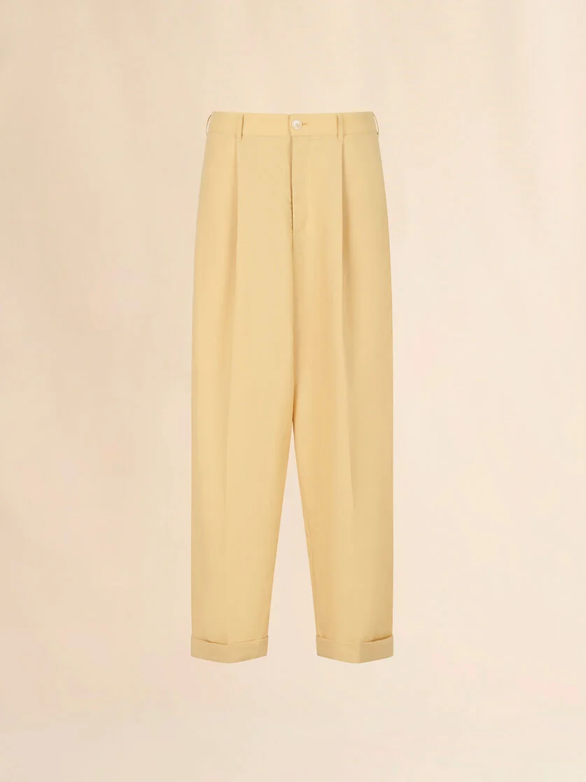 YELLOW TROPICAL WOOL PLEATED TROUSERS - 1