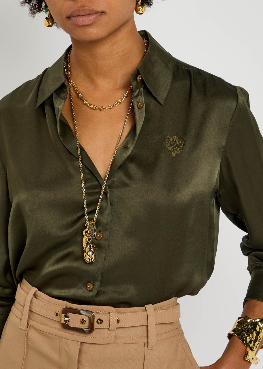 Zimmermann Hypnotic Logo-embroidered Silk-satin Shirt - 5