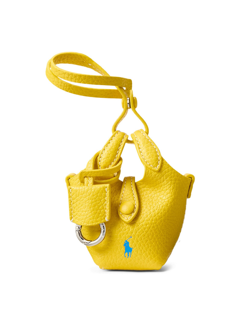 Women's Shiny Drum Pebbled Leather Bag Charm - Canary Yellow 1