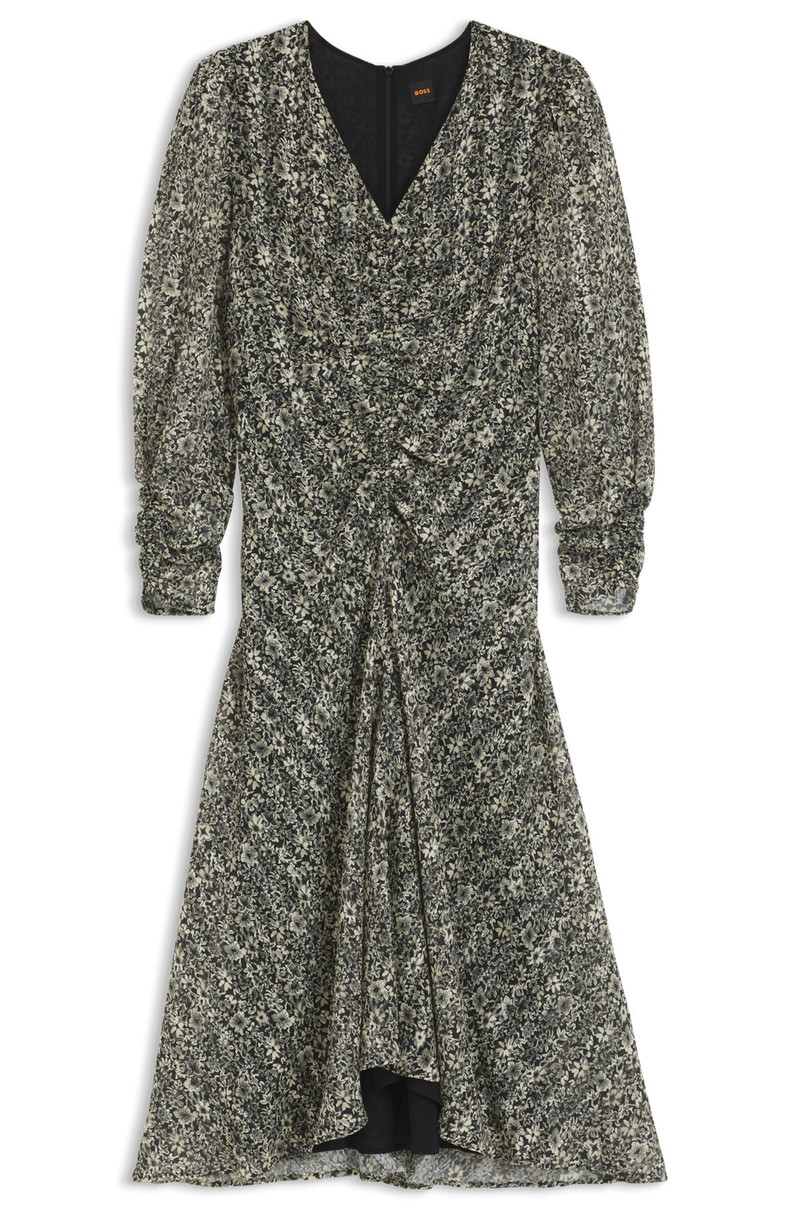 PRINTED-SEERSUCKER MIDI DRESS WITH GATHERED DETAILS 1