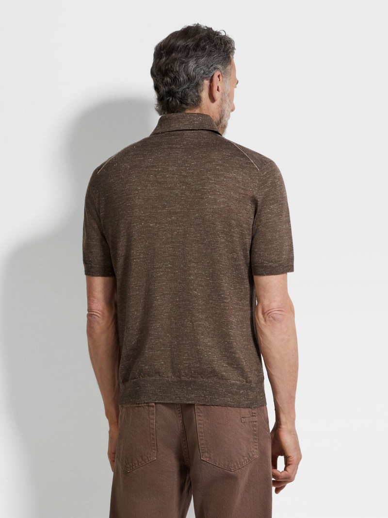 BROWN MÉLANGE SILK CASHMERE AND LINEN POLO SHIRT 5