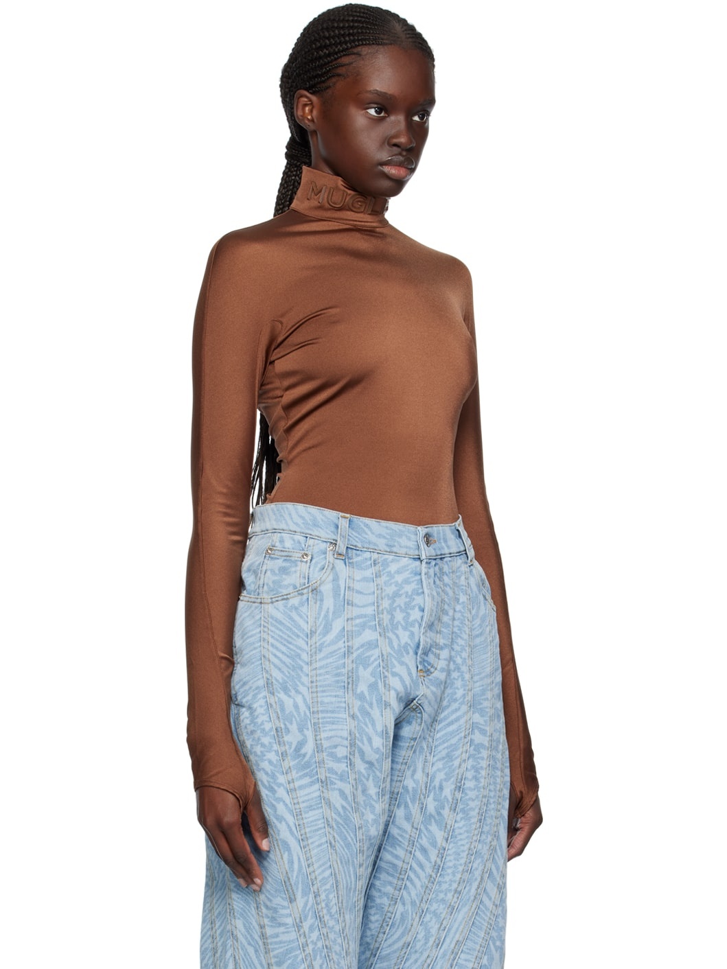 Brown Mock Neck Bodysuit - 2