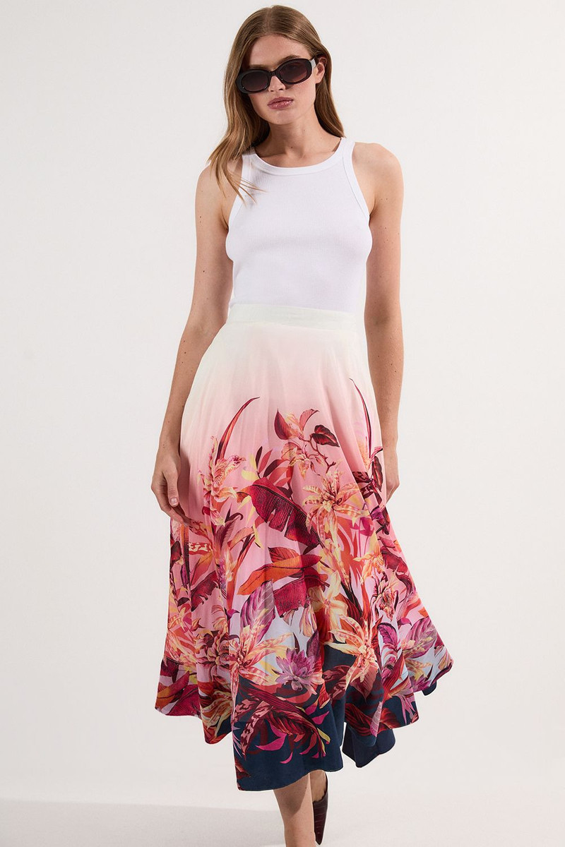 Tropical Floral Silk Cotton Woven Prom Skirt 3