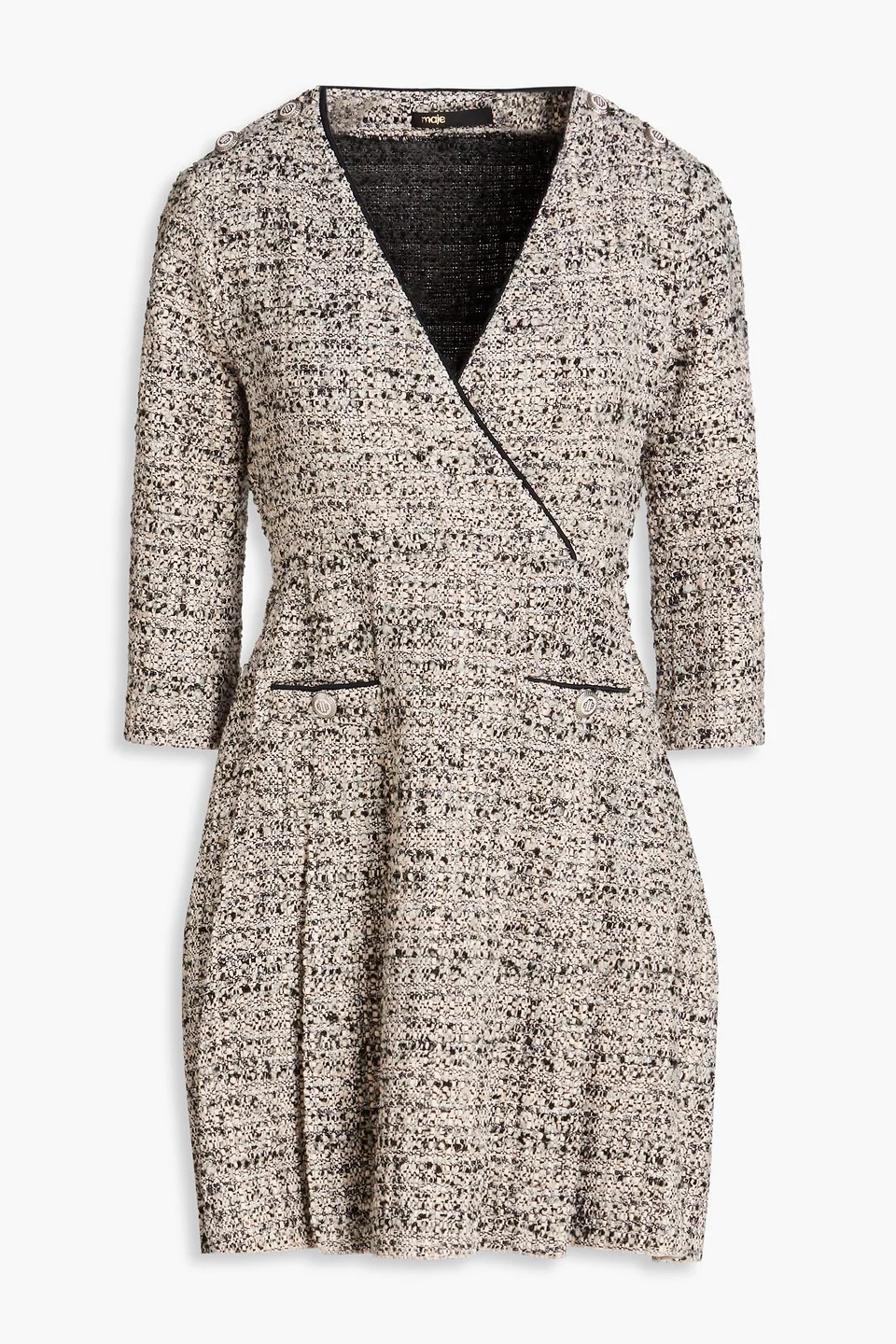 Pleated metallic bouclé-tweed mini dress - 1