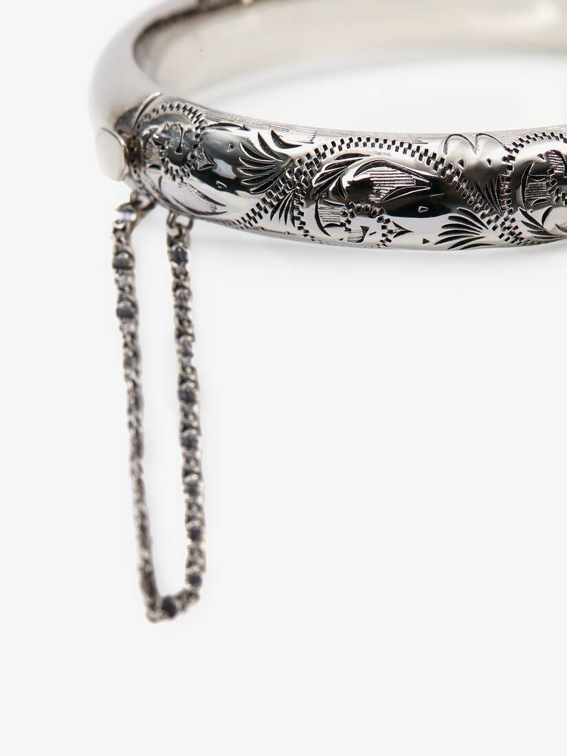 Thin Engraved Bangle in Antique Silver - 3