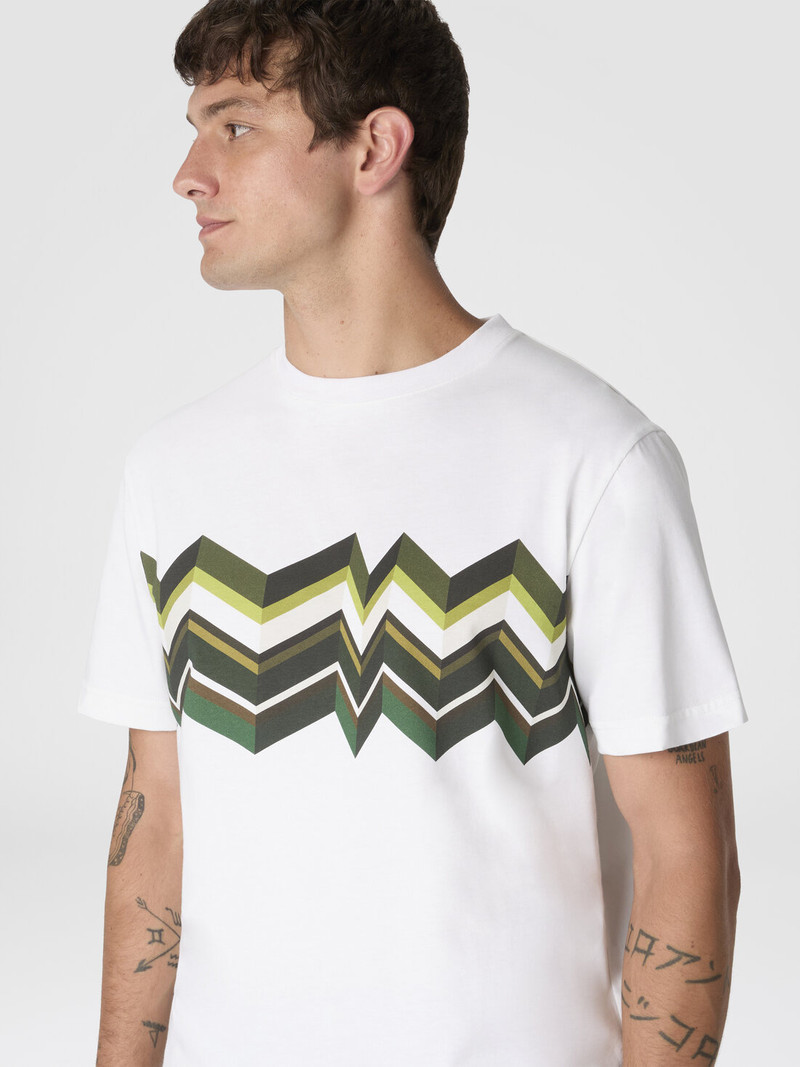Crew-neck cotton T-shirt with irregular zigzag print 4