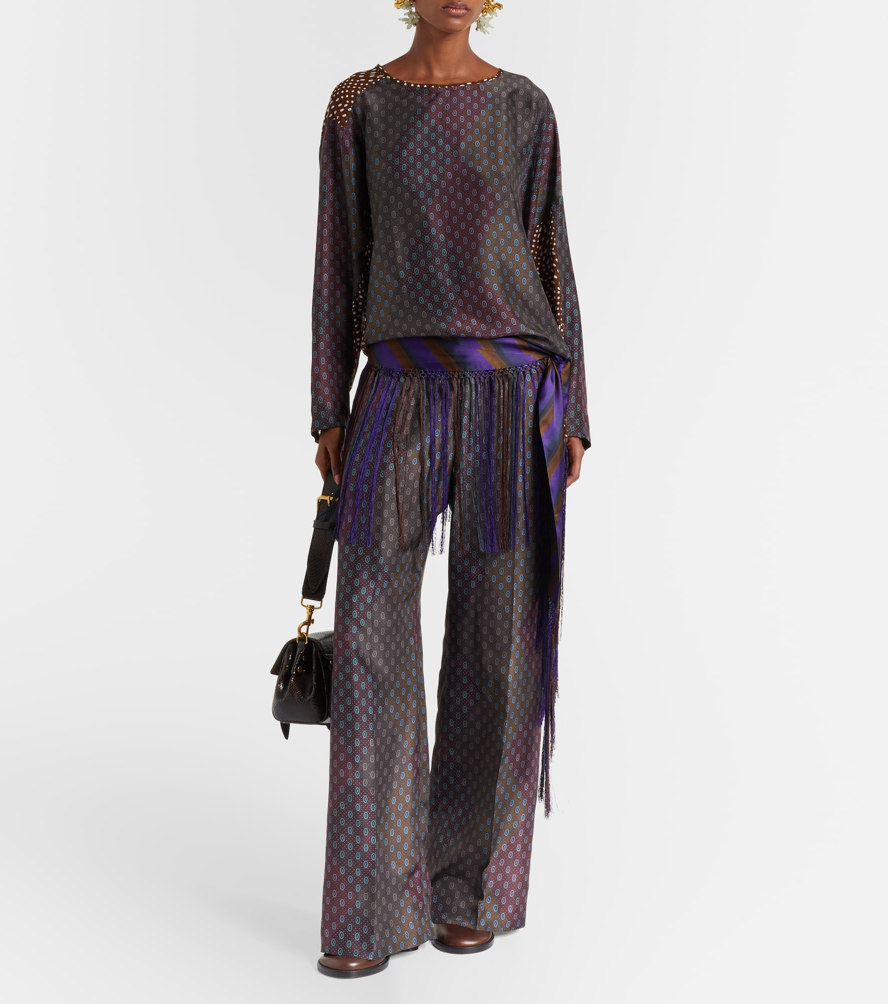 Printed silk satin straight pants - 2