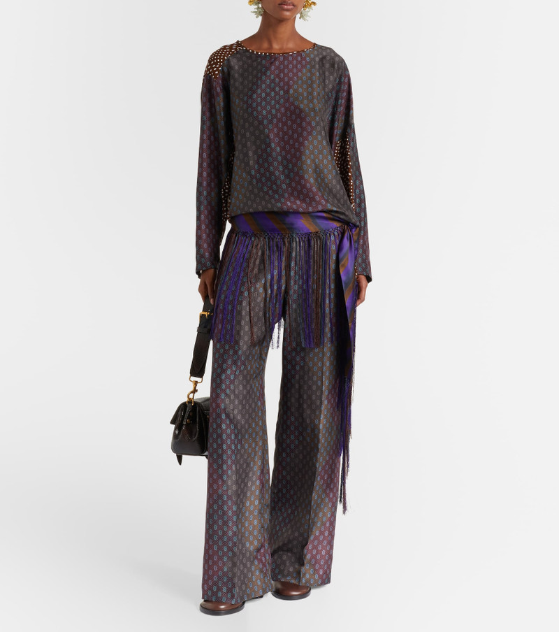 Dries Van Noten Printed silk satin straight pants outlook