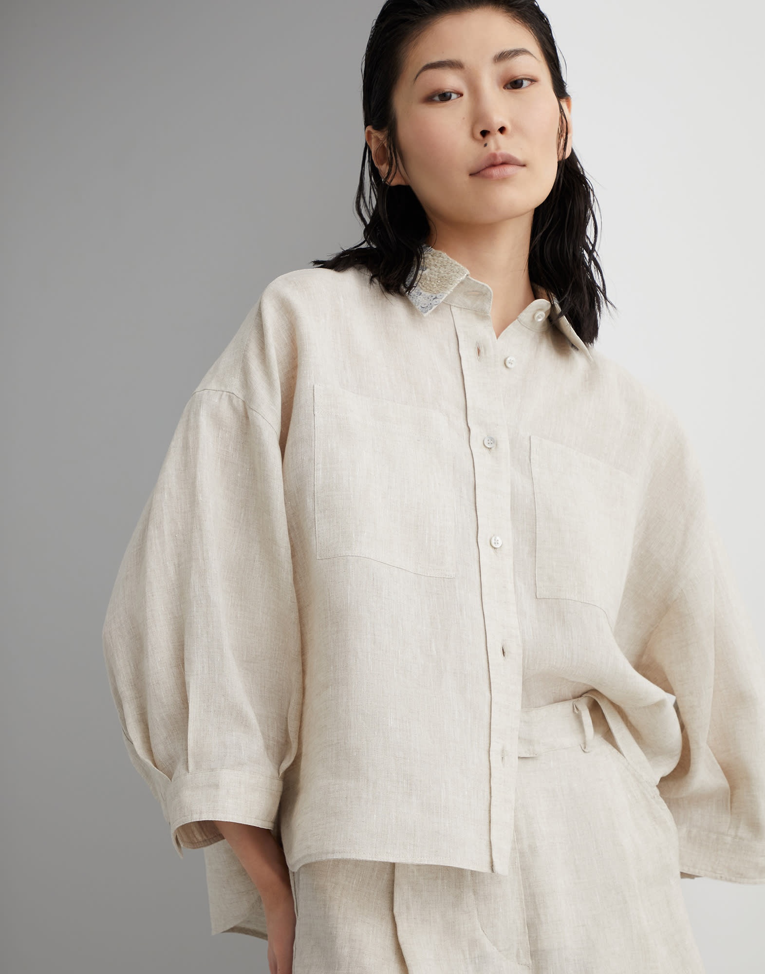 Lessivé linen shirt with dazzling magnolia collar - 4