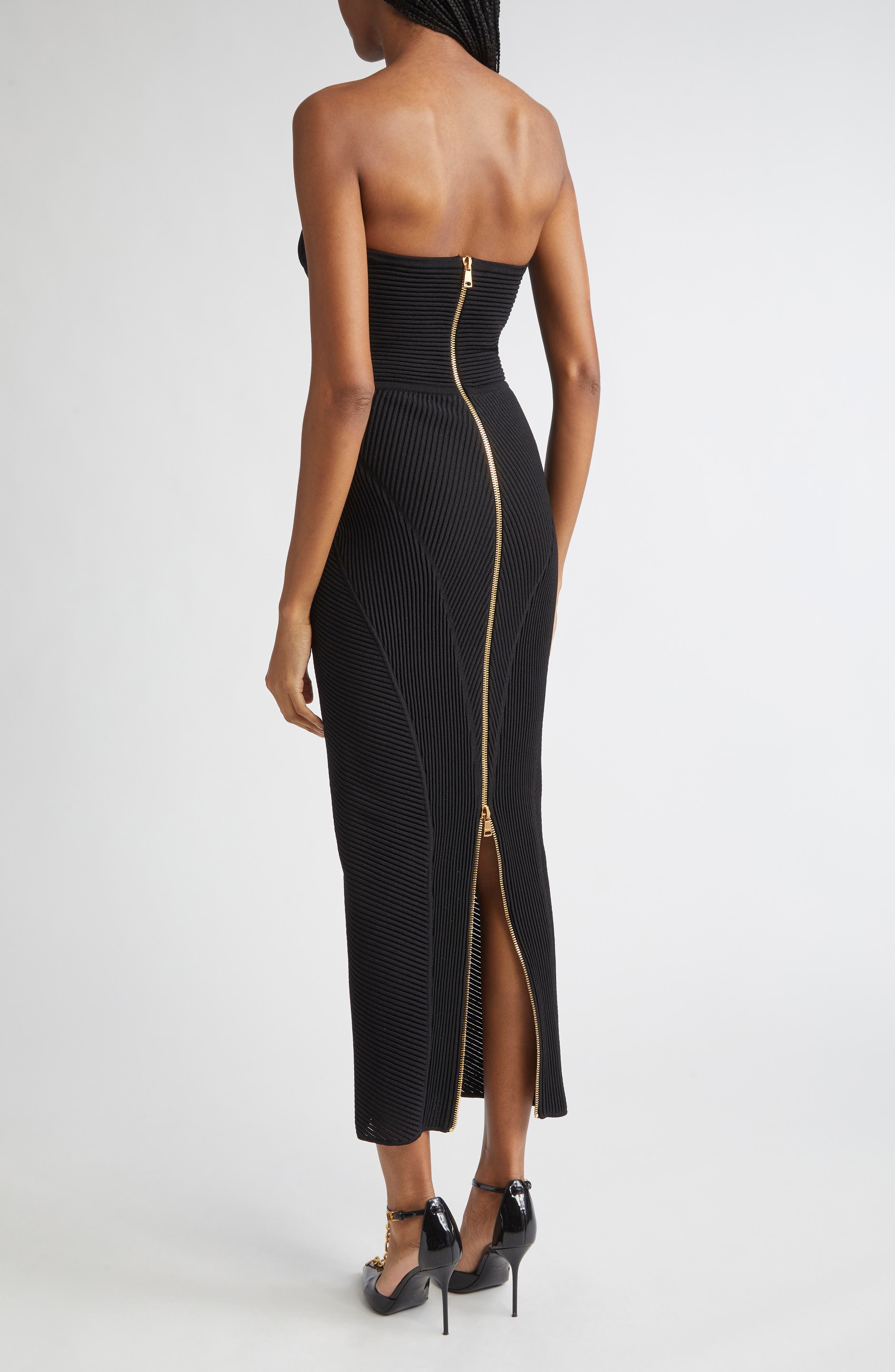 Balmain Strapless Knit Body-Con Bustier Dress in 0Pa Black at Nordstrom - 2