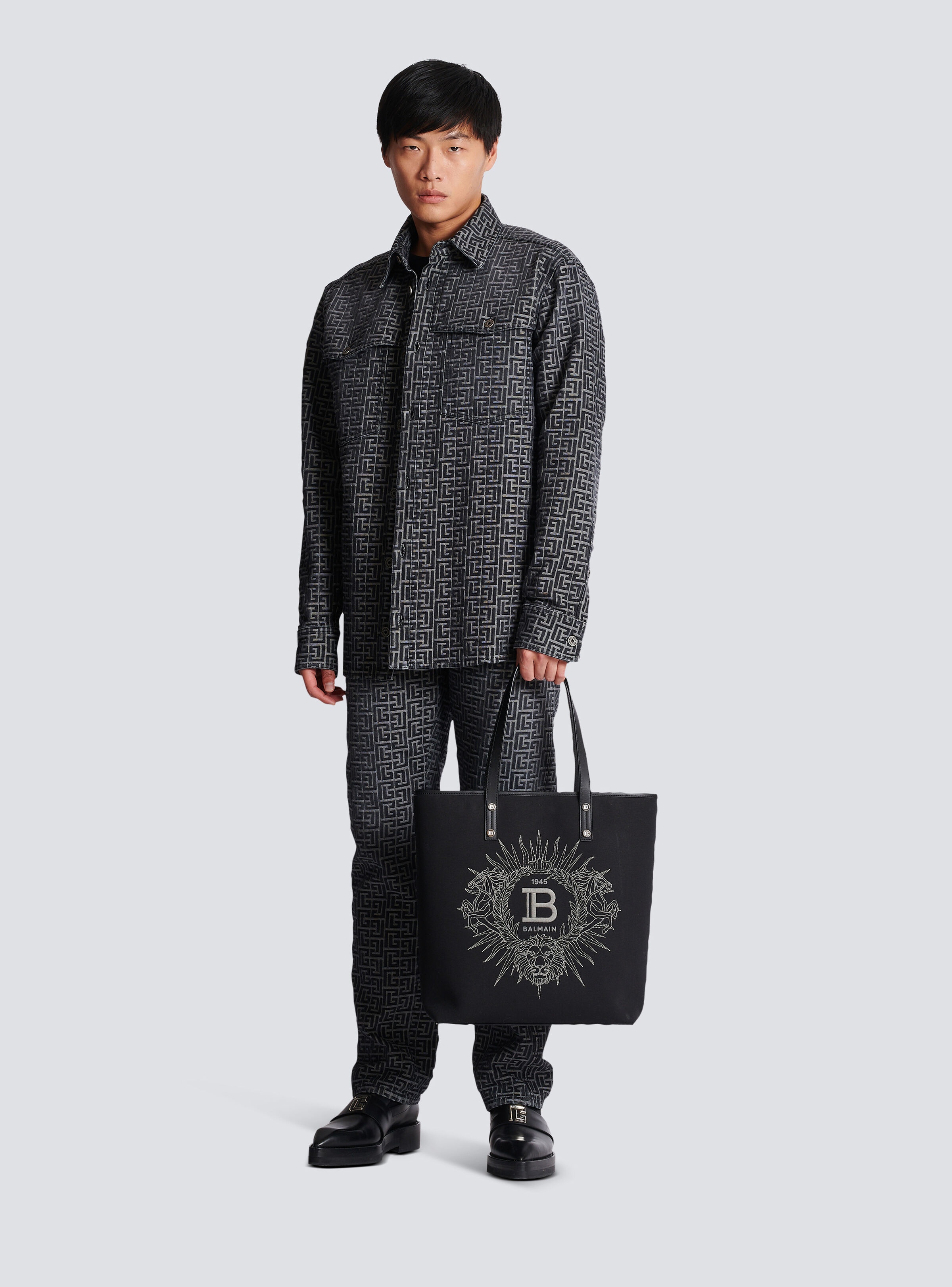 Balmain Varsity monogrammed canvas and leather tote bag - 2