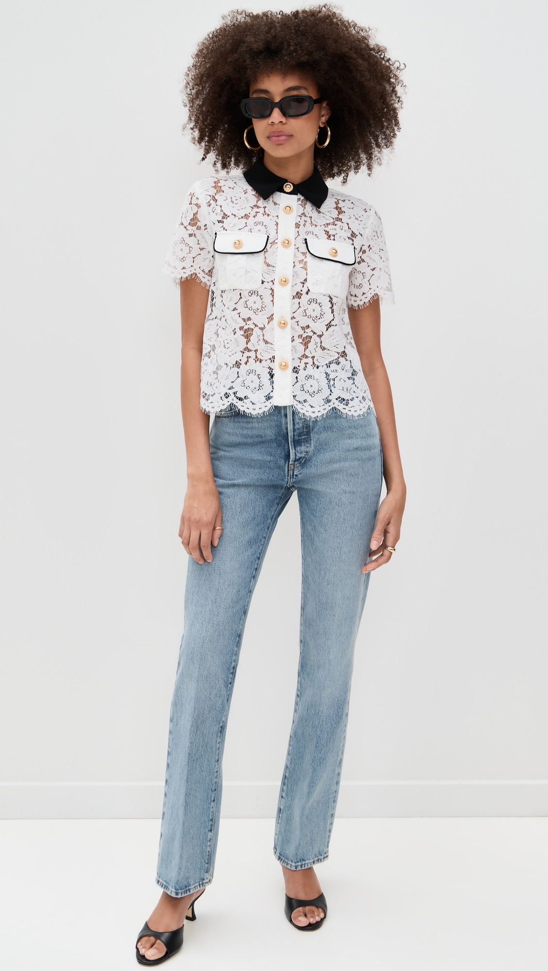 White Lace Contrast Collar Top - 4