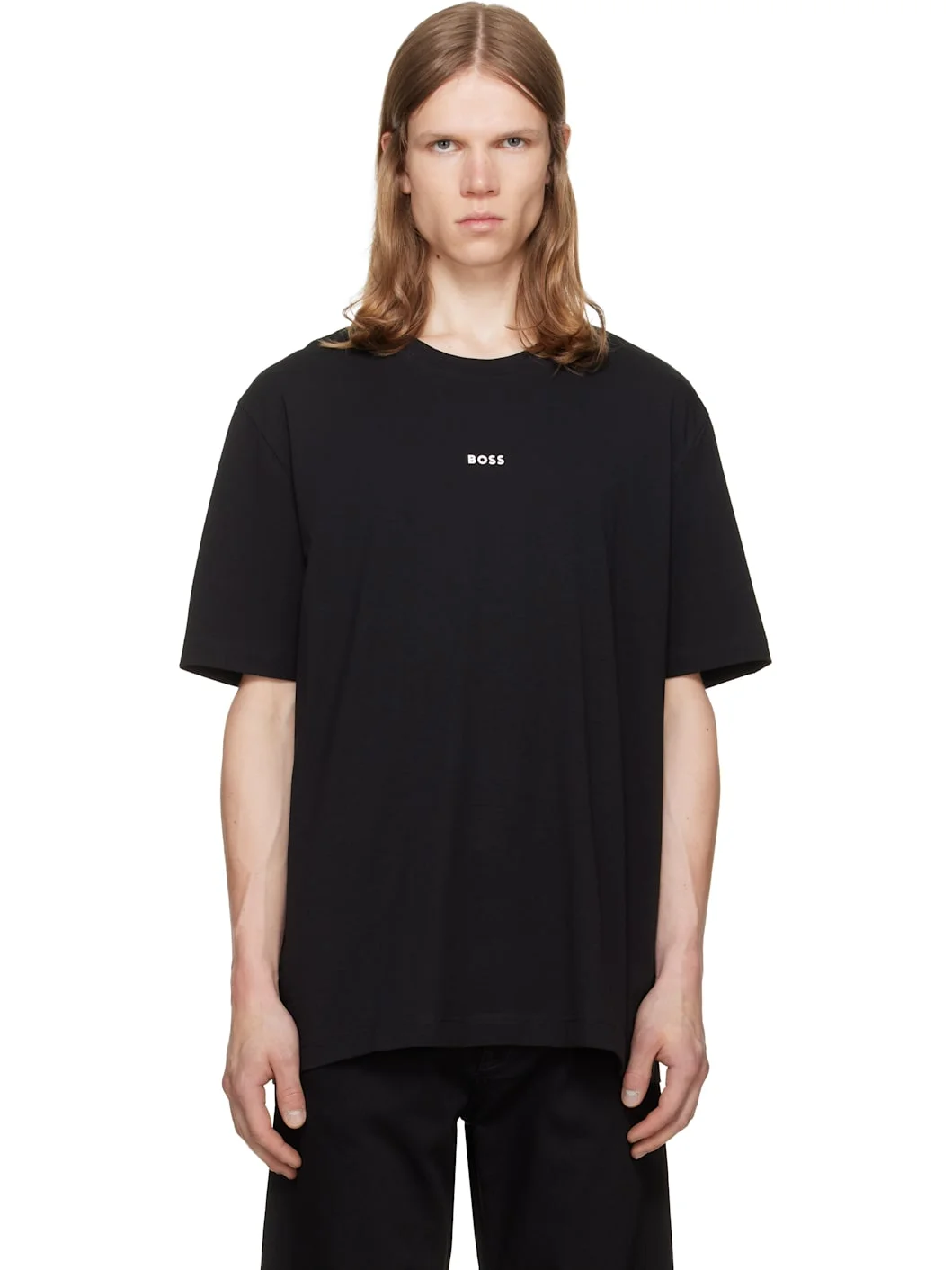 Black Stretch-Cotton Contrast Logo T-shirt - 1