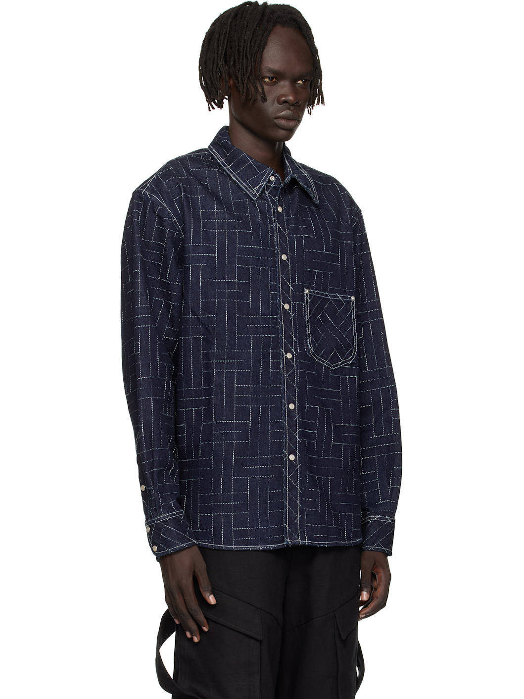 Navy Kenzo Paris 'KENZO Weave' Denim Shirt - 2