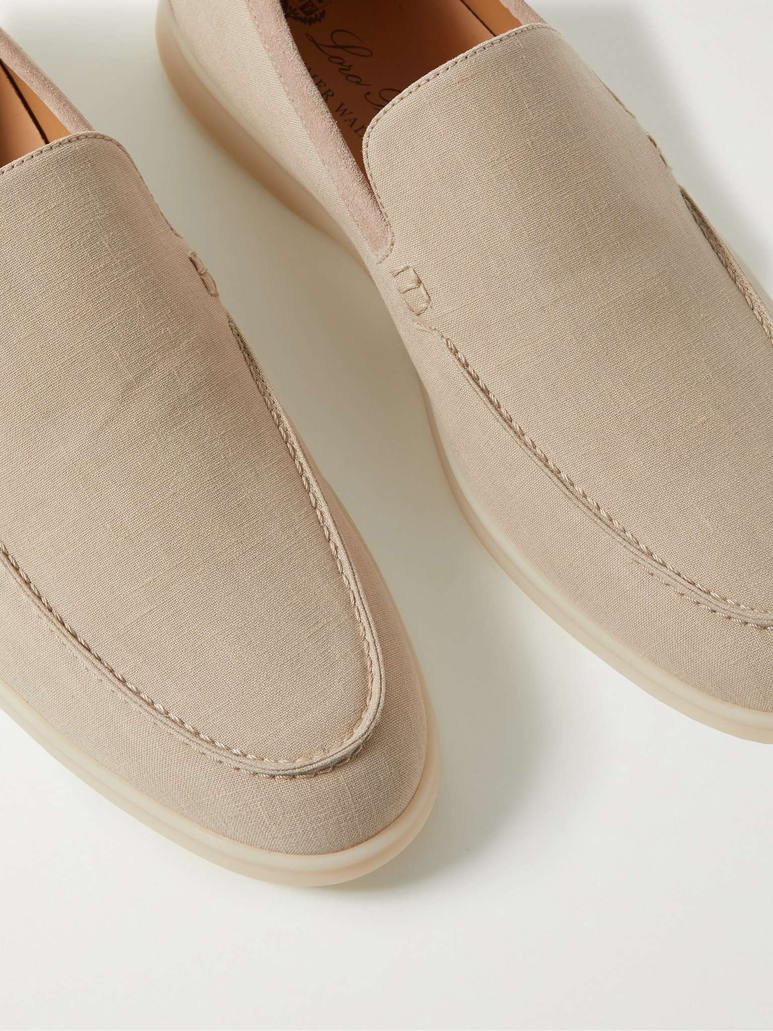 Summer Walk Suede-Trimmed Linen Loafers - 6