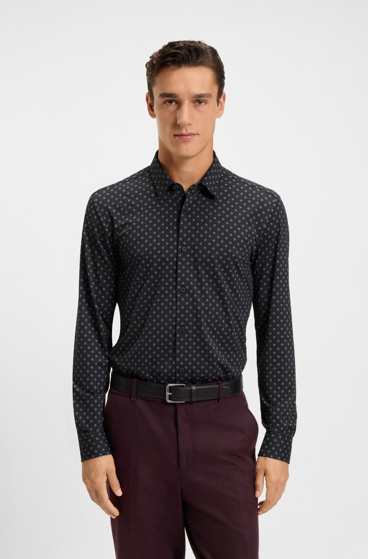 SLIM-FIT SHIRT IN PRINTED PERFORMANCE-STRETCH ITALIAN FABRIC - 2