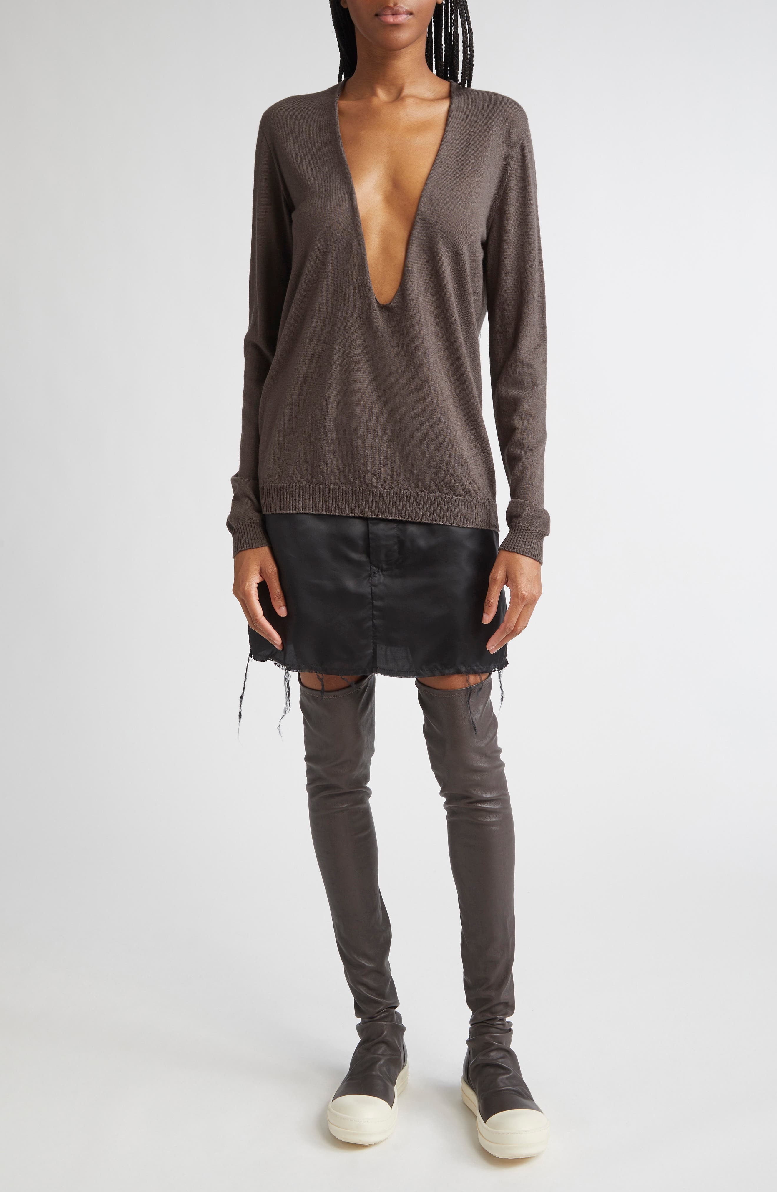 Rick Owens Firbanks Raw Edge Satin Miniskirt in Black at Nordstrom - 2