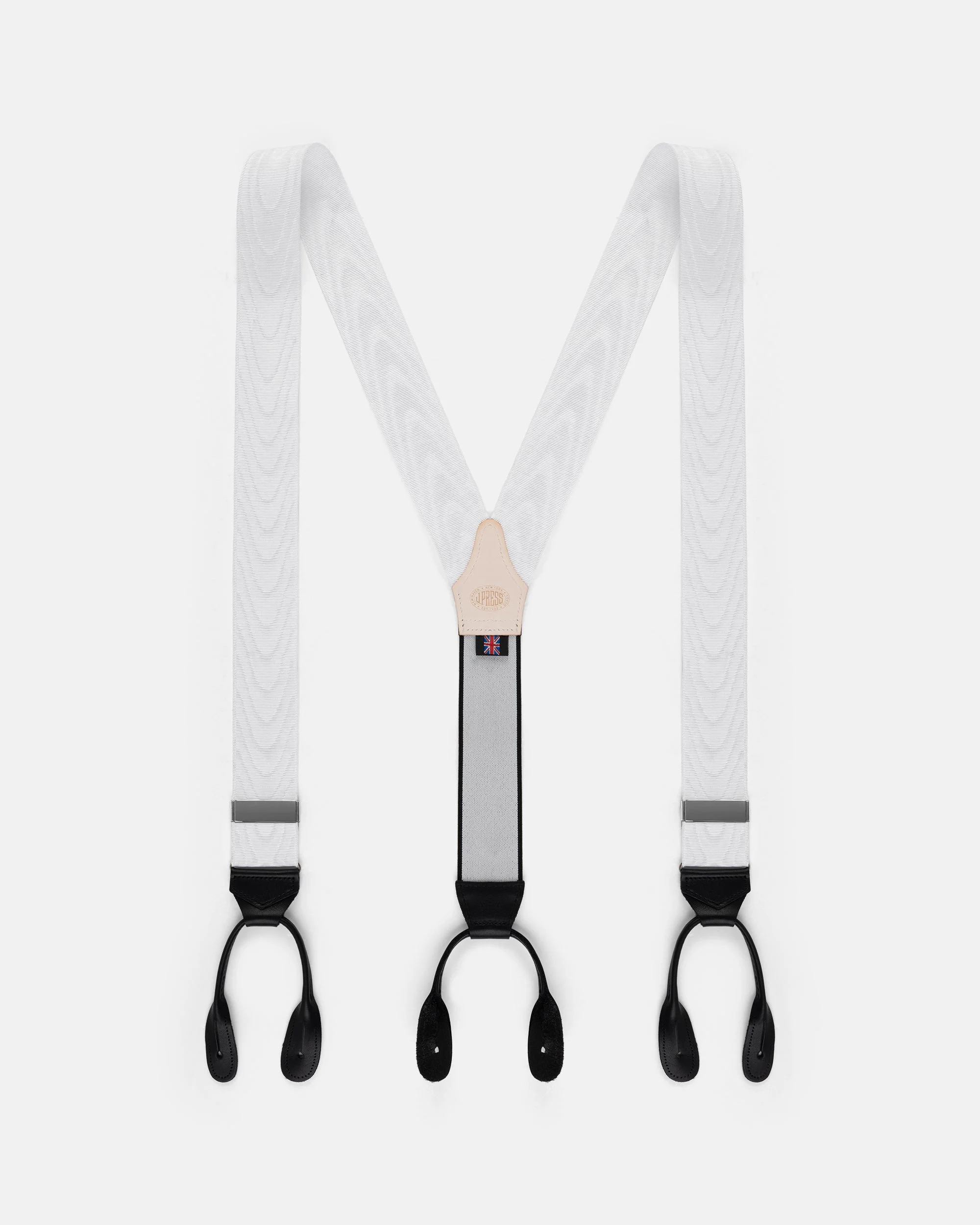MADE-IN-ENGLAND WHITE SILK MOIRE BRACES - 1