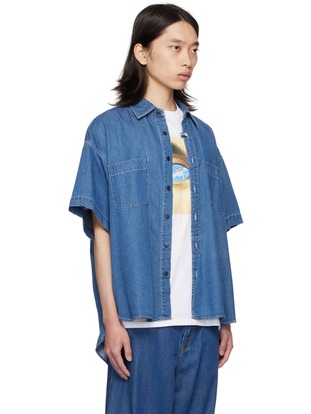 Blue Half-Sleeve Denim Shirt - 2