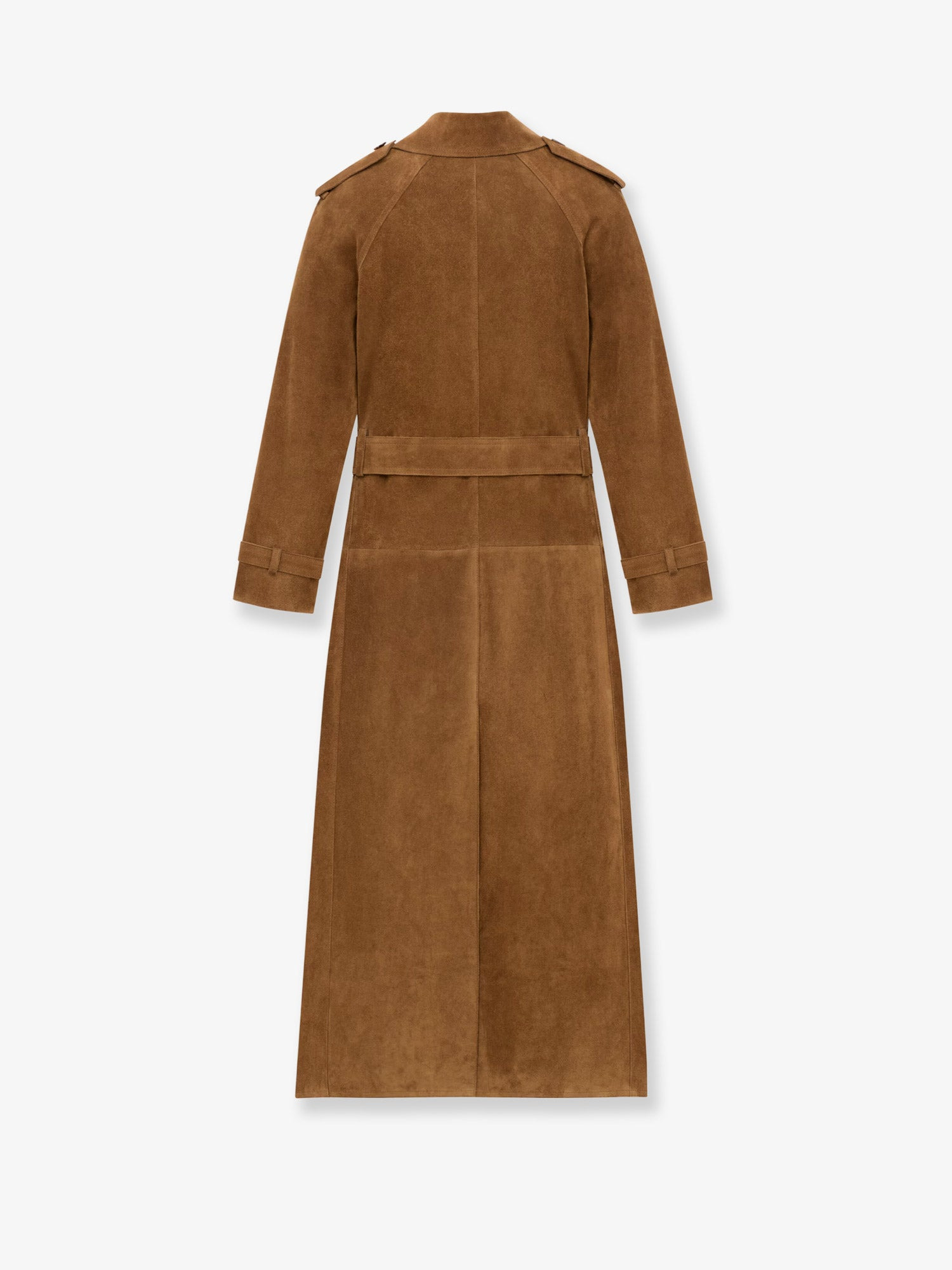 Long Double-Breasted Suede Trench Coat - 4