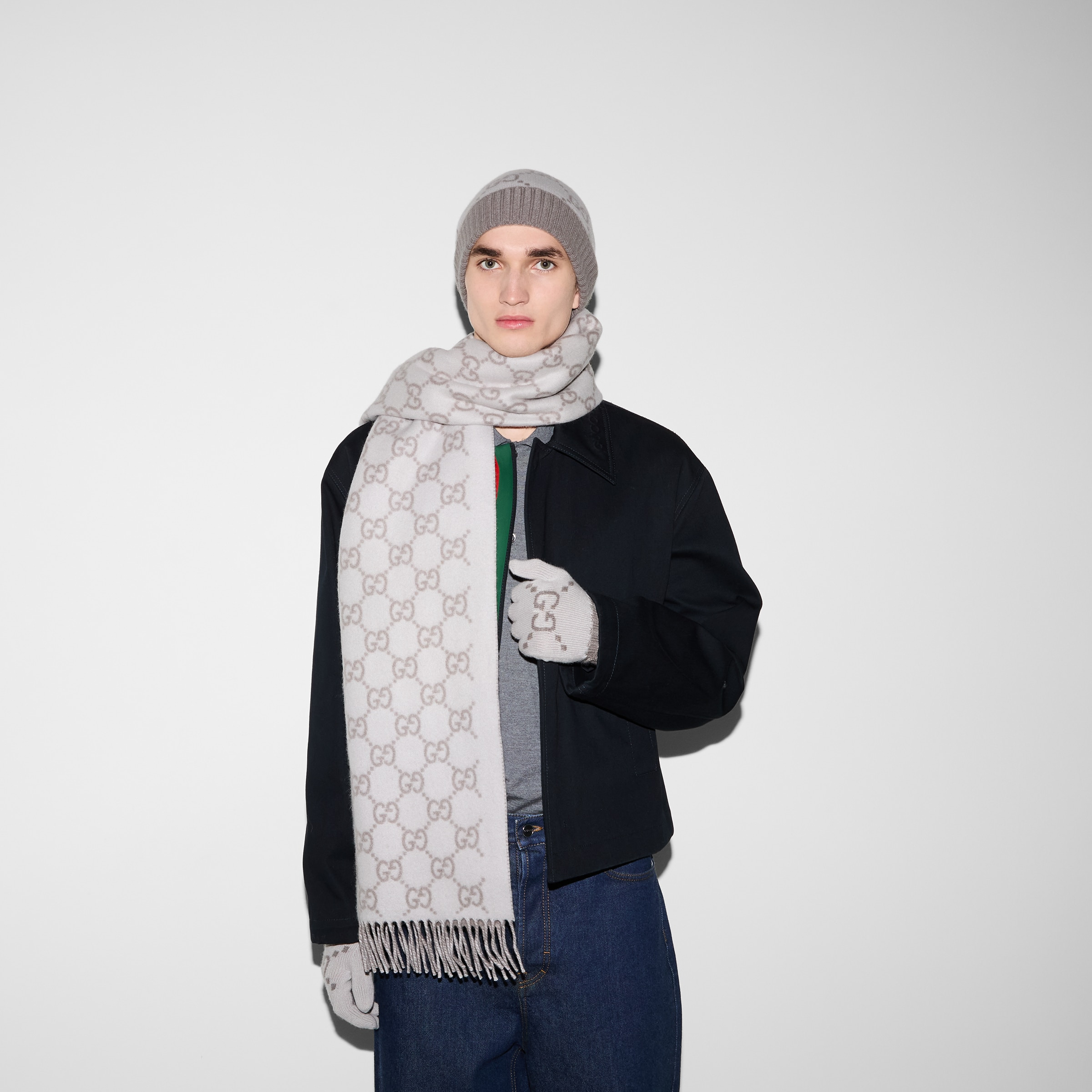 GG cashmere jacquard gloves - 3