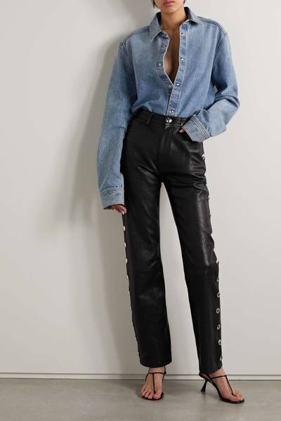 KHAITE Danielle embellished leather straight-leg pants outlook