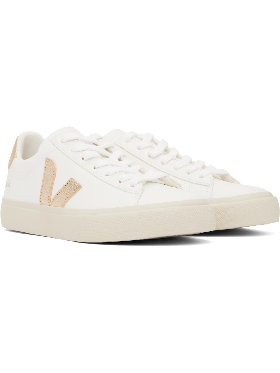 White & Gold Campo Leather Sneakers - 4